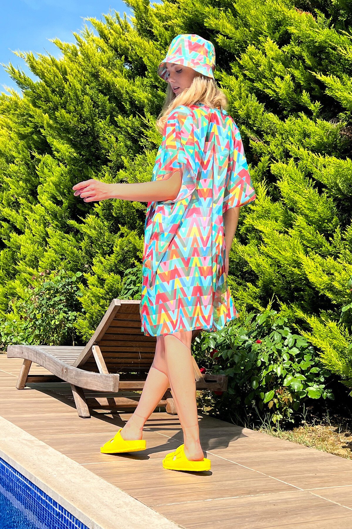 Mint Zigzag Desenli Dokuma Pareo