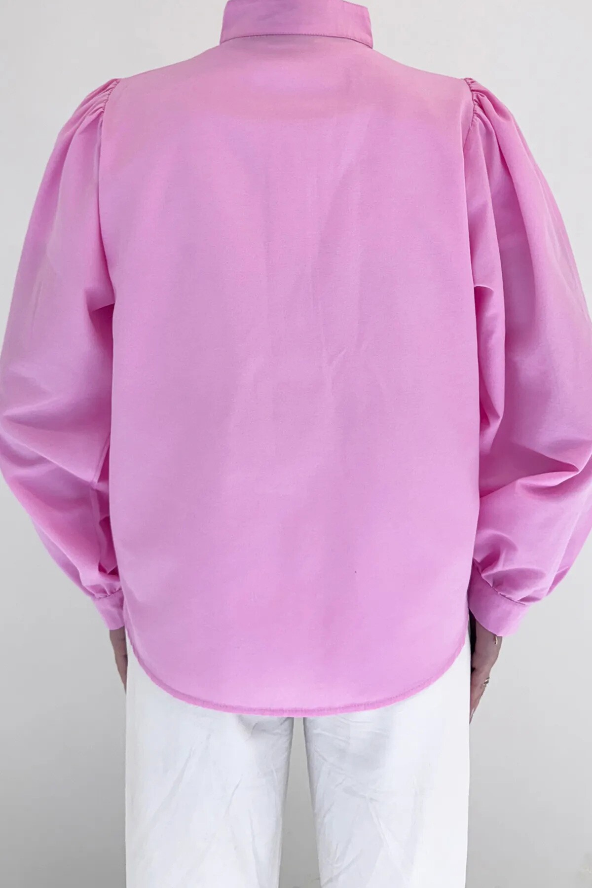 Pembe Bordo Hakim Yaka Yarım Pat Balon Kol Poplin Dokuma 2Lİ Set Gömlek Takım