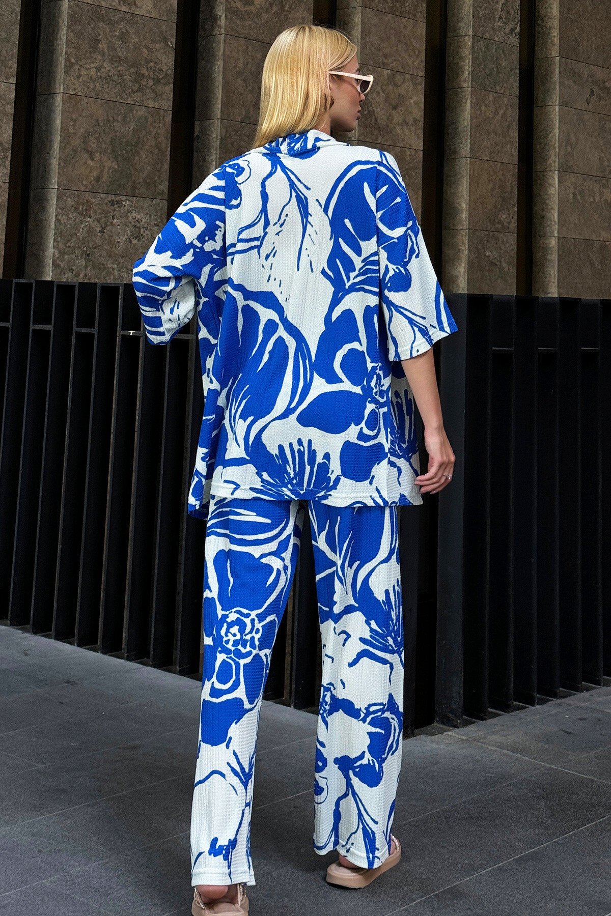 Saks Desenli Kimono Takım