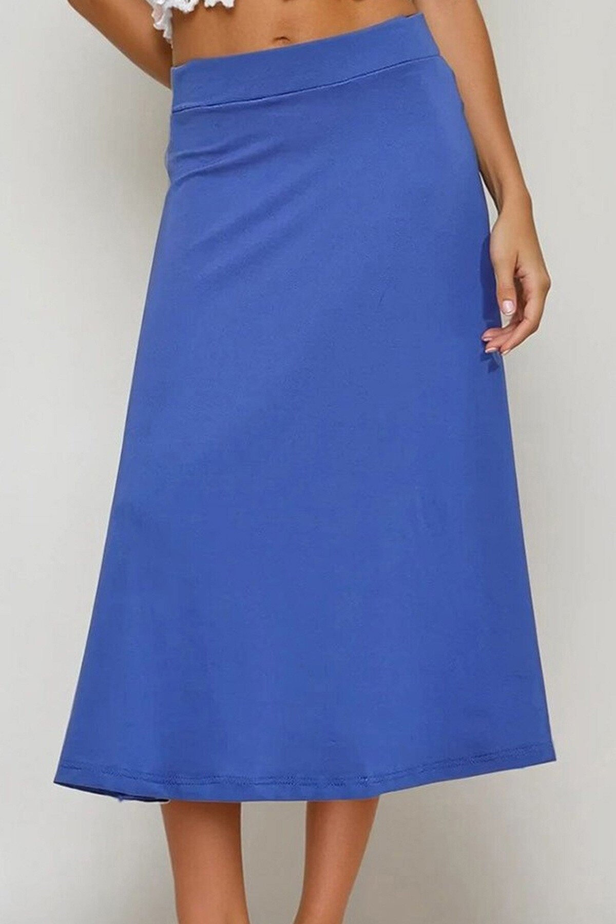 Saks Yüksek Bel Beli Lastikli A Form Midi Boy Etek