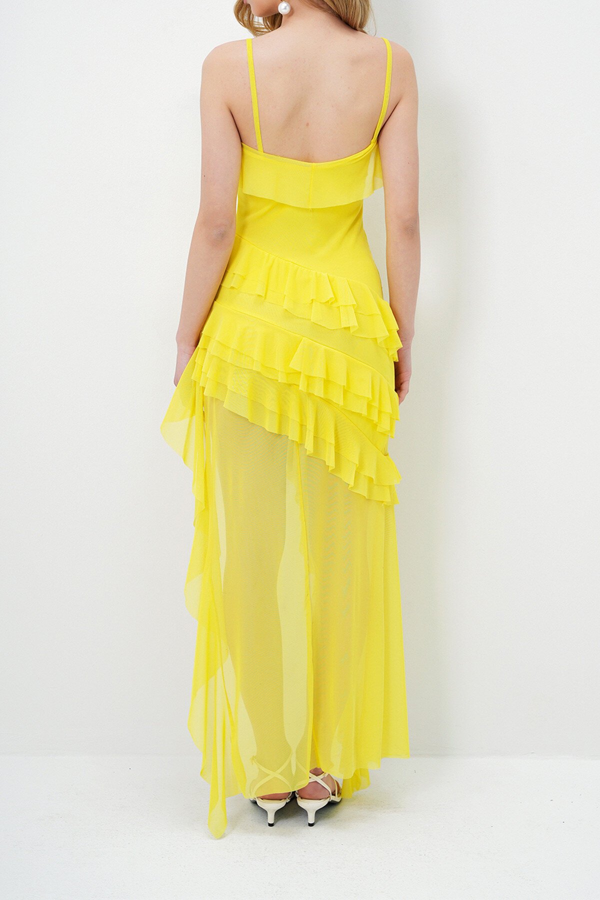 Sarı Volanlı Tasarım Elbise