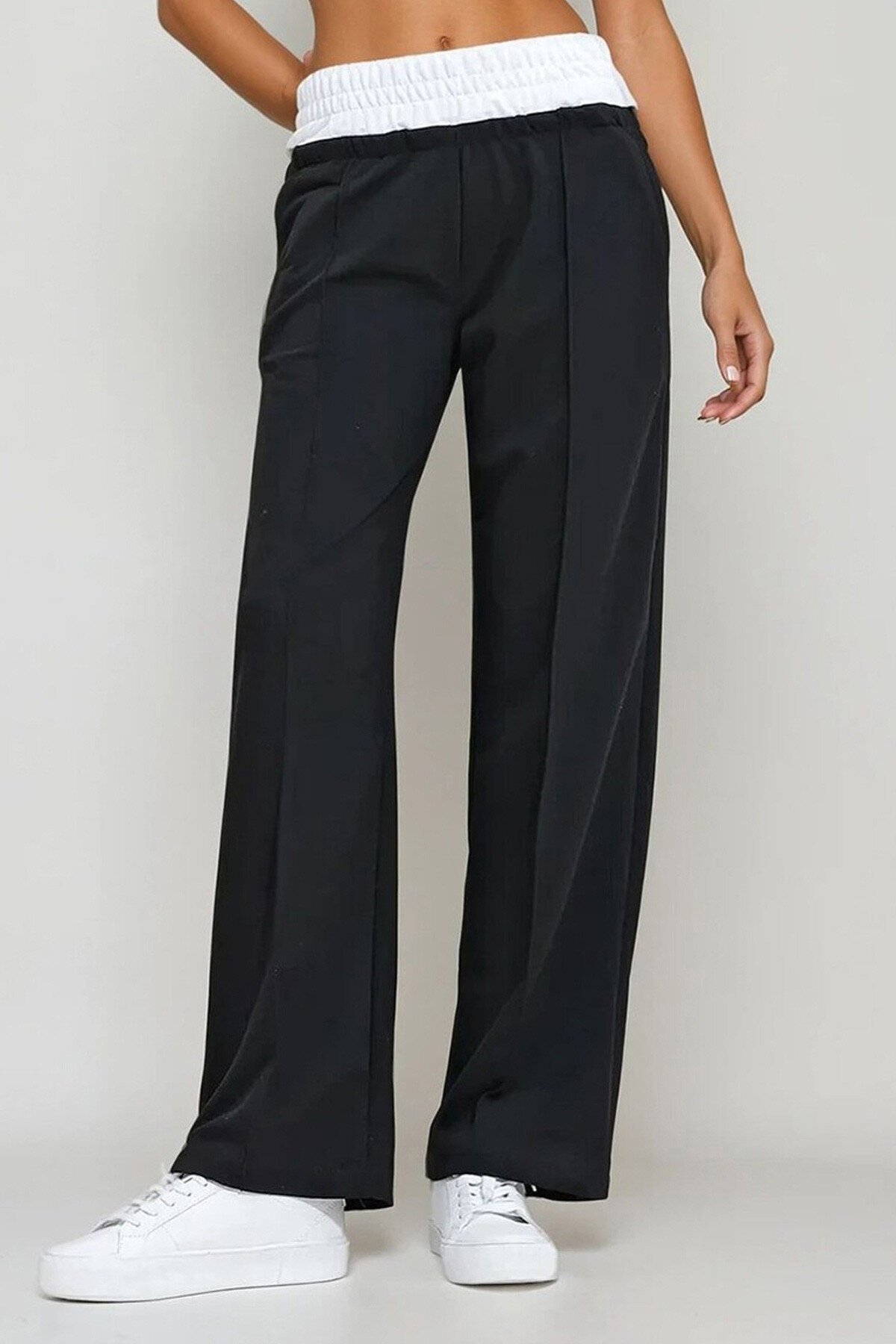 Siyah Beli Çift Kemerli Önü Çimalı Salaş Eşofman Pantolon