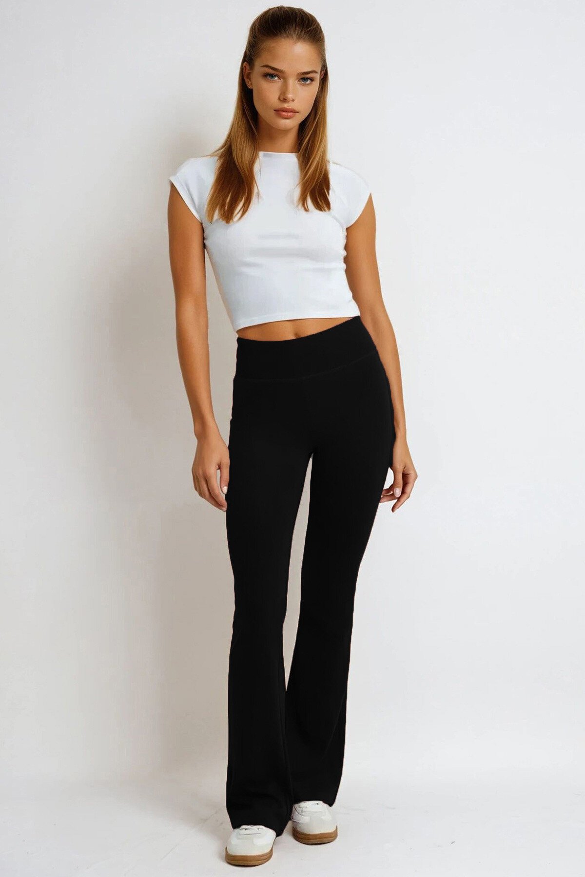 Siyah Beli Fitilli İspanyol Paça Pantolon