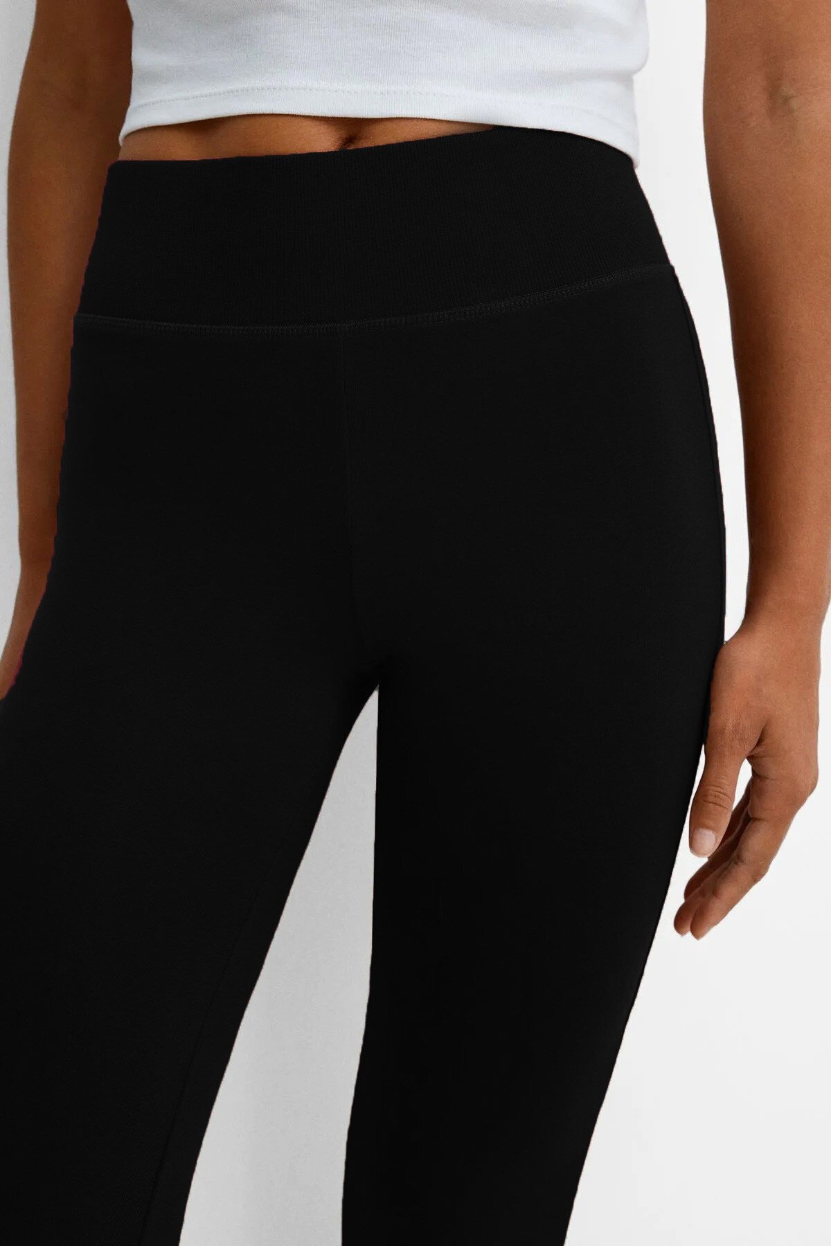 Siyah Beli Fitilli İspanyol Paça Pantolon