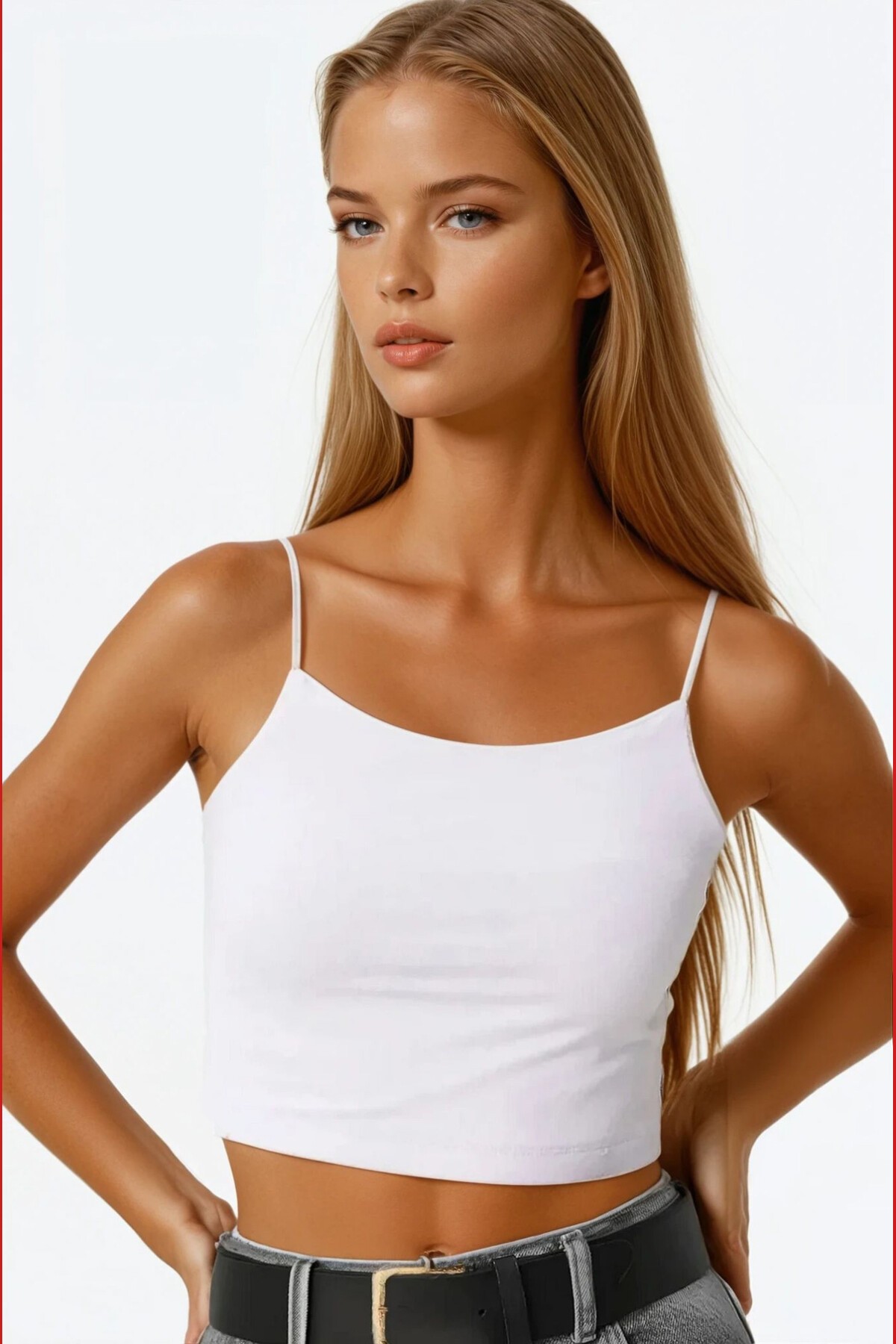 Siyah Beyaz İp Askılı Basic Crop Bluz 2Li Takım