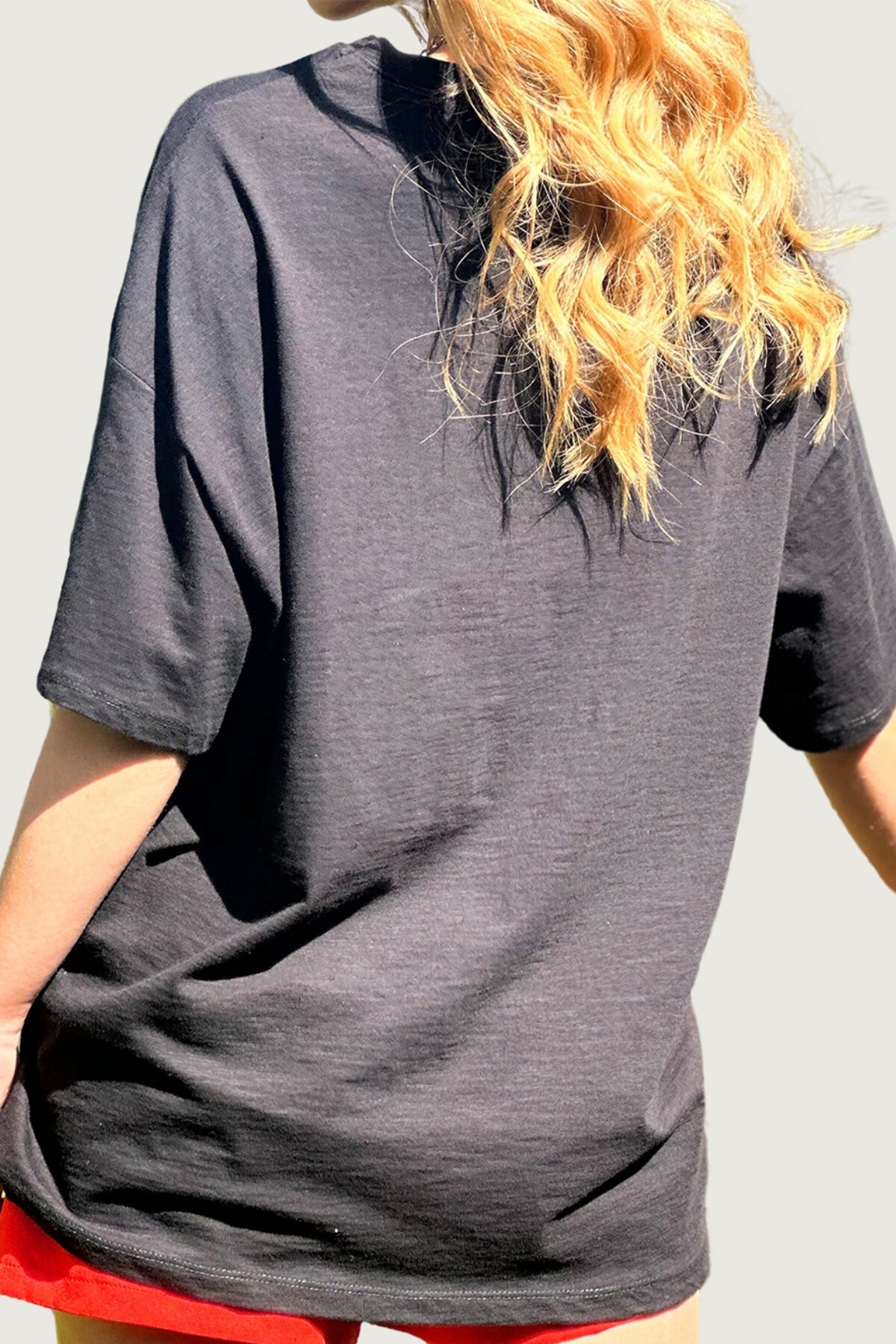 Siyah Bisiklet Yaka Emoji Nakışlı Oversize Unisex T Shirt