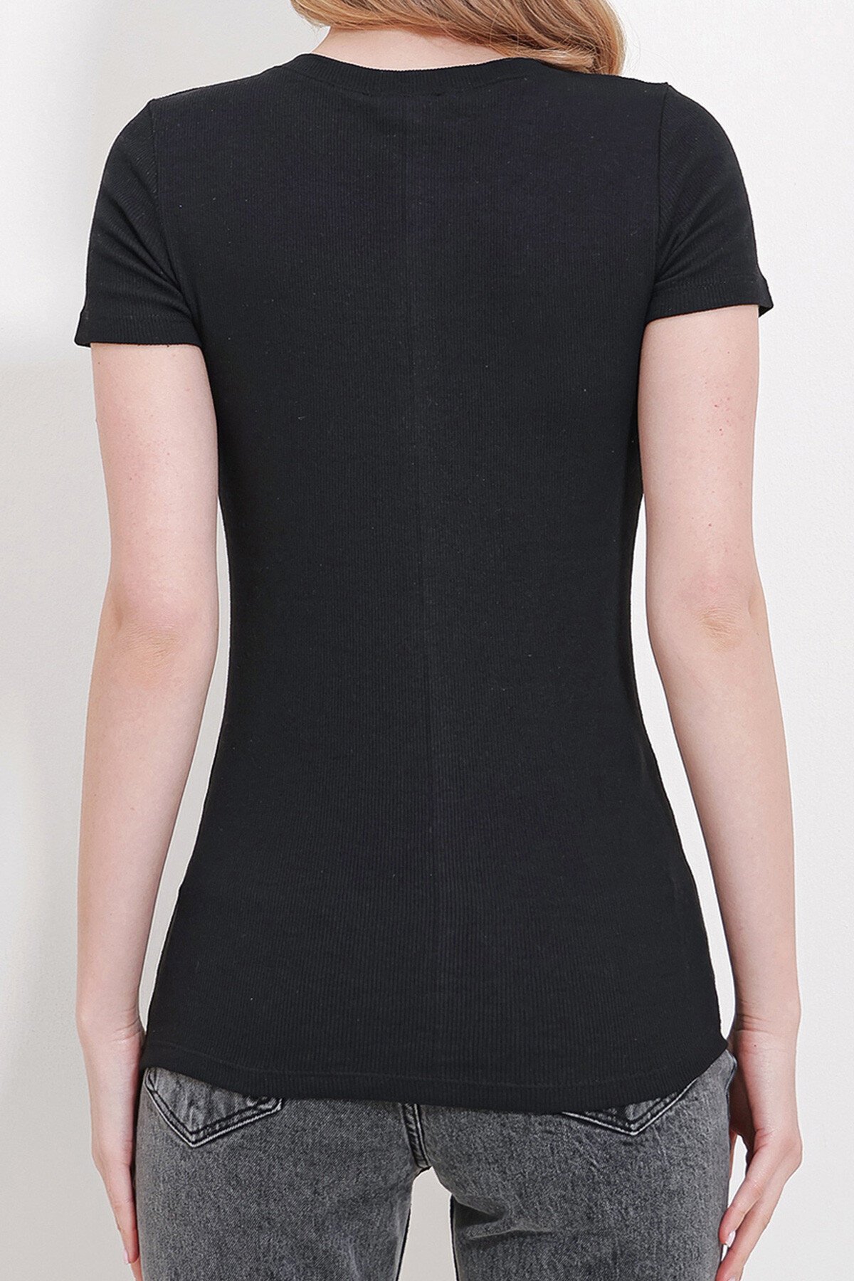 Siyah Bisiklet Yaka Gold Düğmeli Örme Bluz