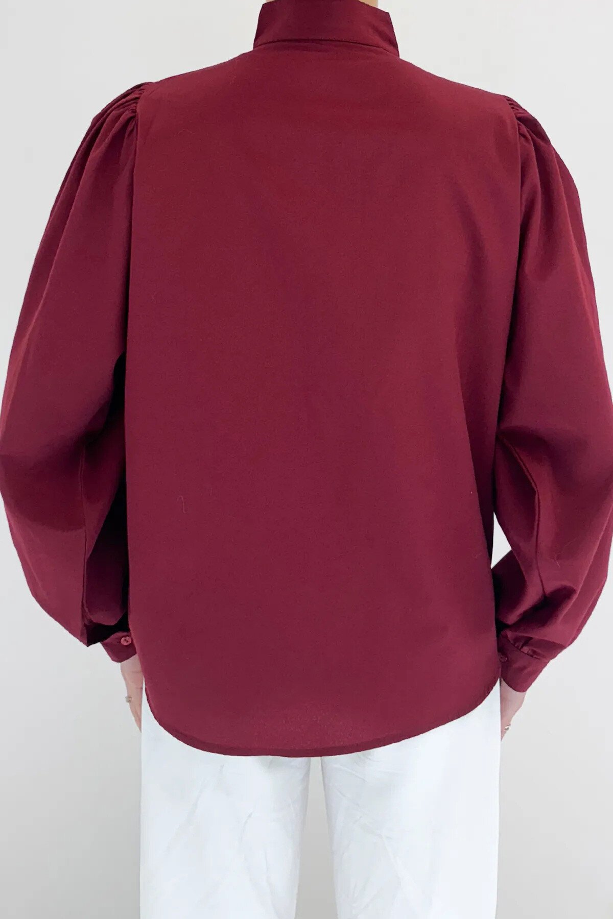 Siyah Bordo Hakim Yaka Yarım Pat Balon Kol Poplin Dokuma 2Lİ Set Gömlek Takım