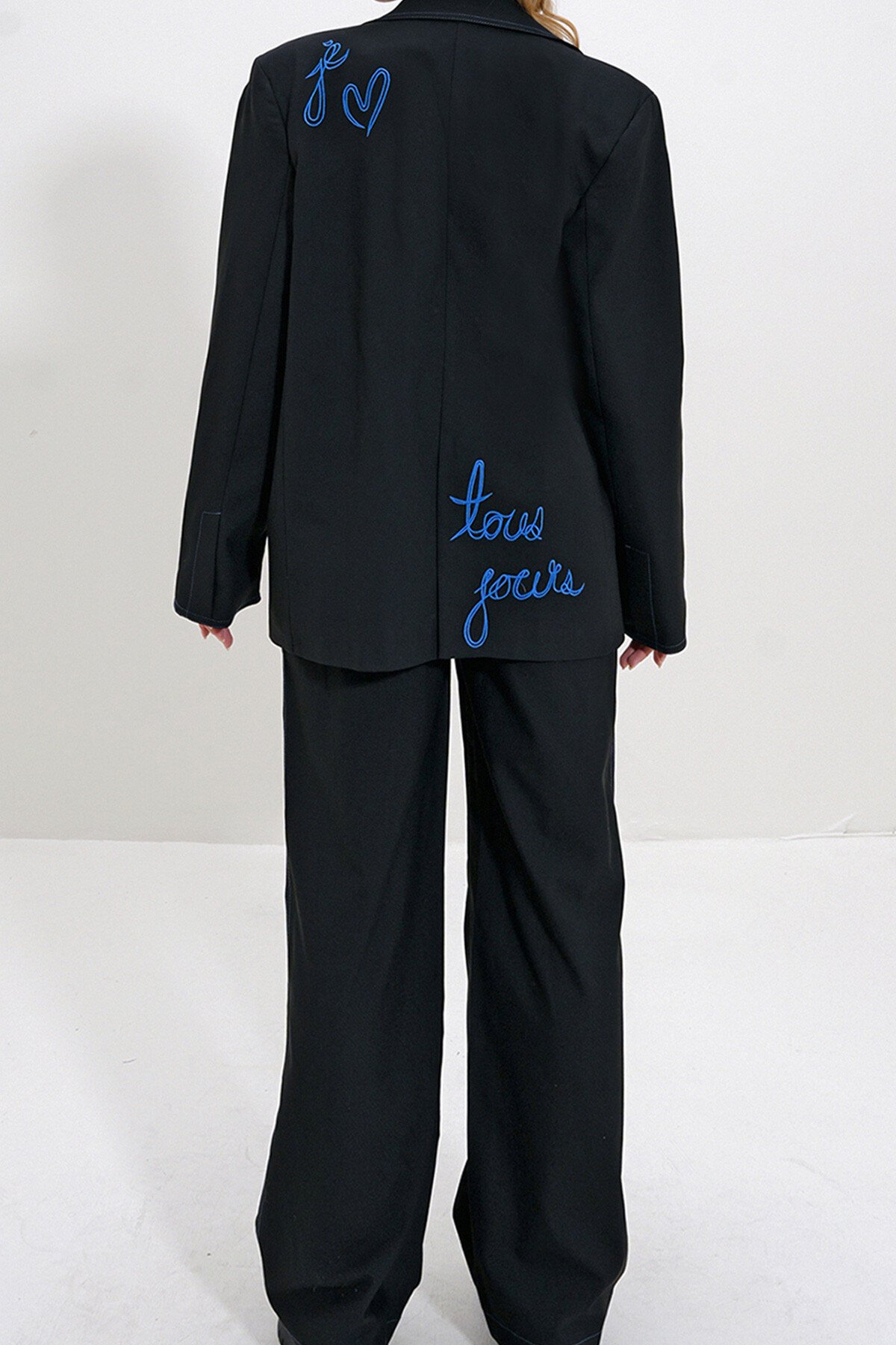 Siyah Çift Cepli Tasarım Pantolon Ceket Alt Üst Takım