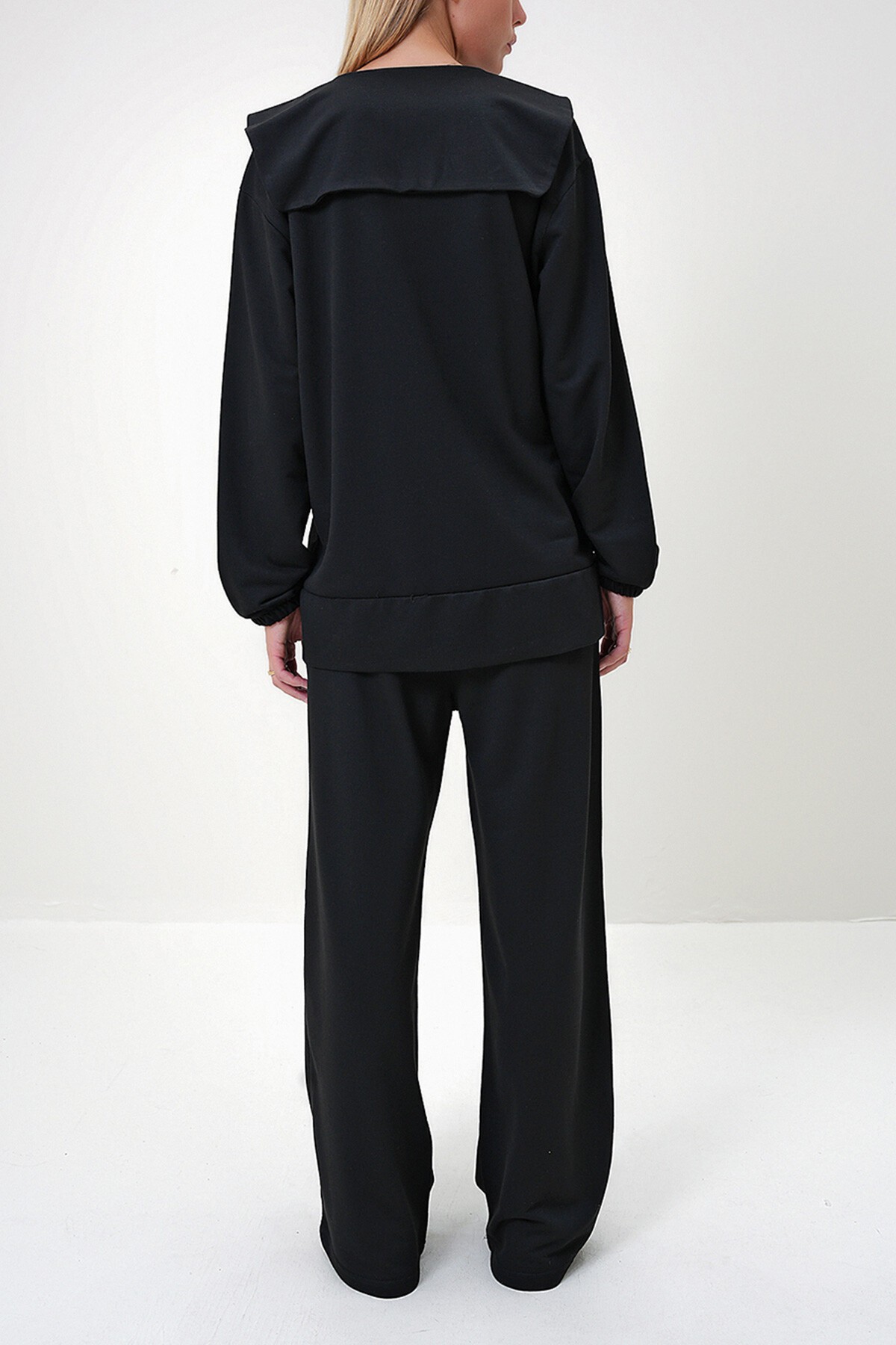 Siyah Denizci Yaka Fermuarlı Mevsimlik Tunik  Ve Pantolon İkili Takım