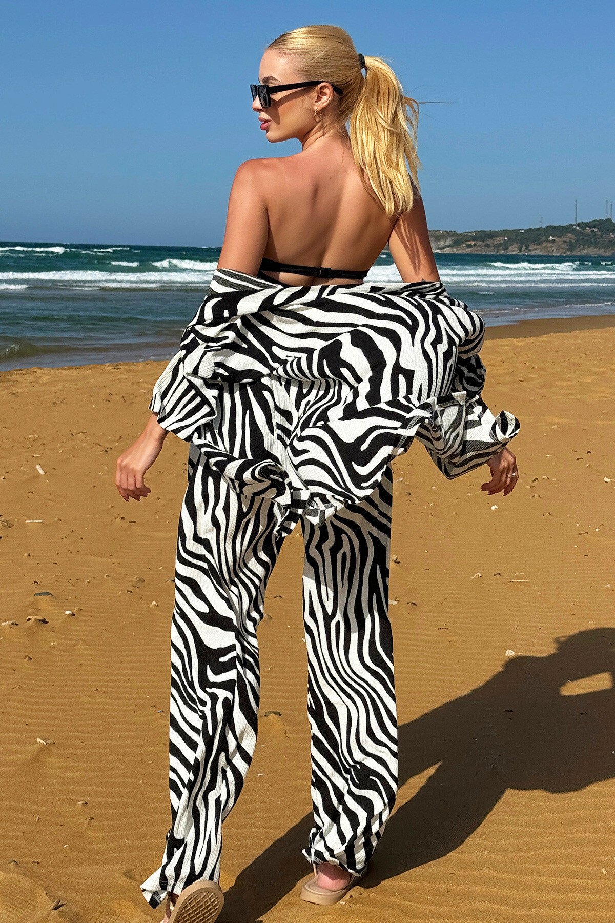 Siyah Desenli Kimono Takım