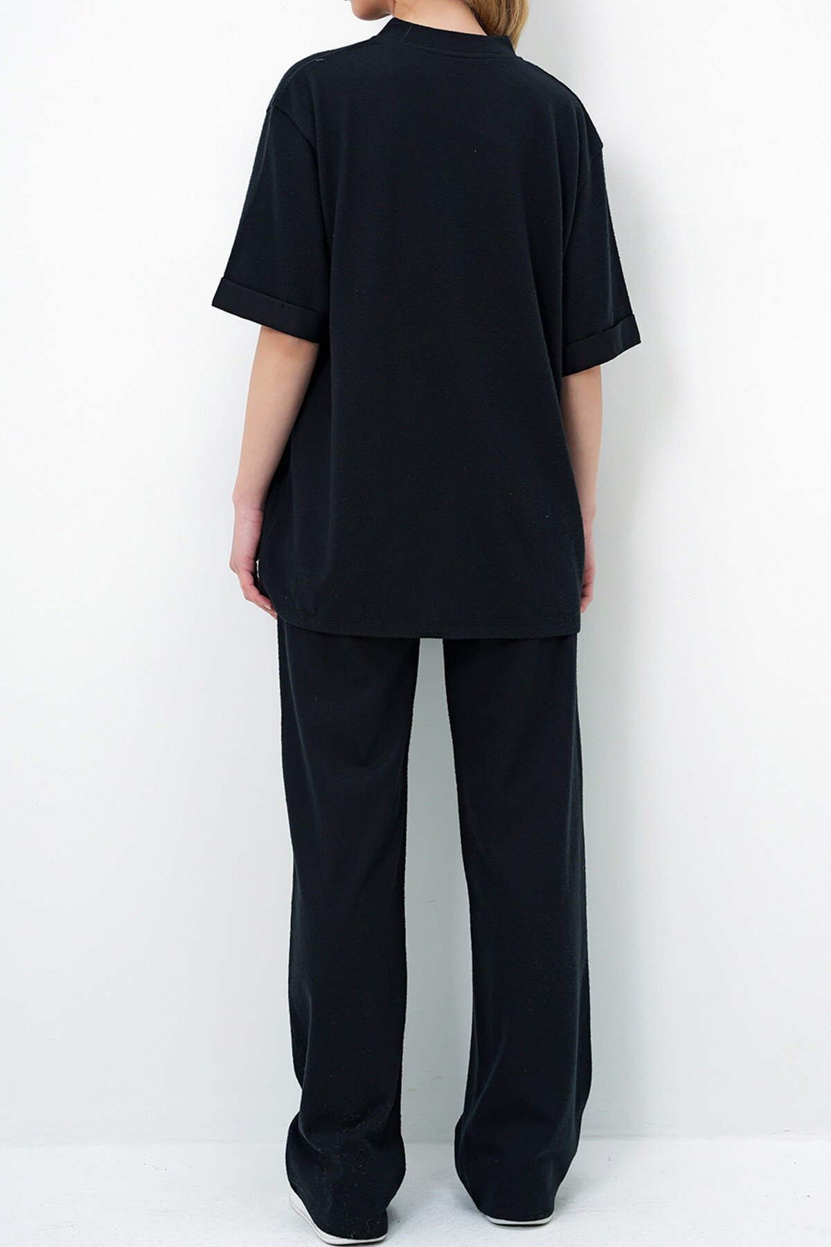 Siyah Duble Kol Yakası Düğmeli Pantolonlu Alt Üst Takım