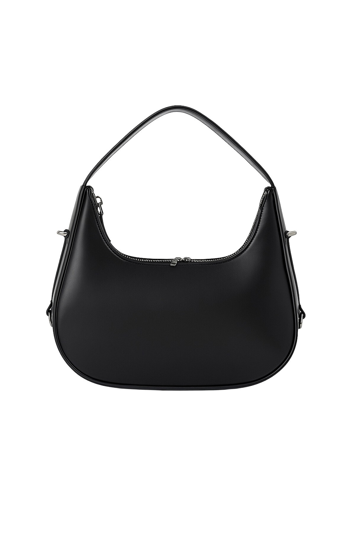 Siyah Fermuar Kapamalı Kademeli Kordonlu Tek Bölmeli Kol Çantası