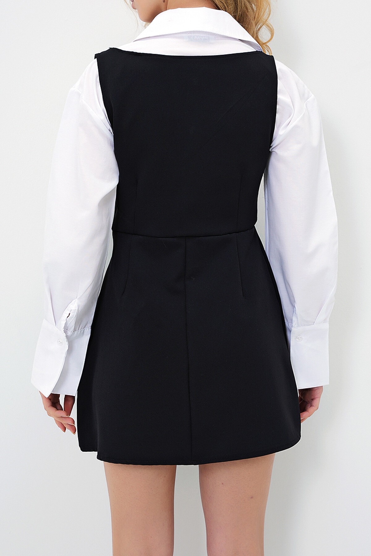 Siyah Gömlek Garnili Kalın Askılı Jile Elbise