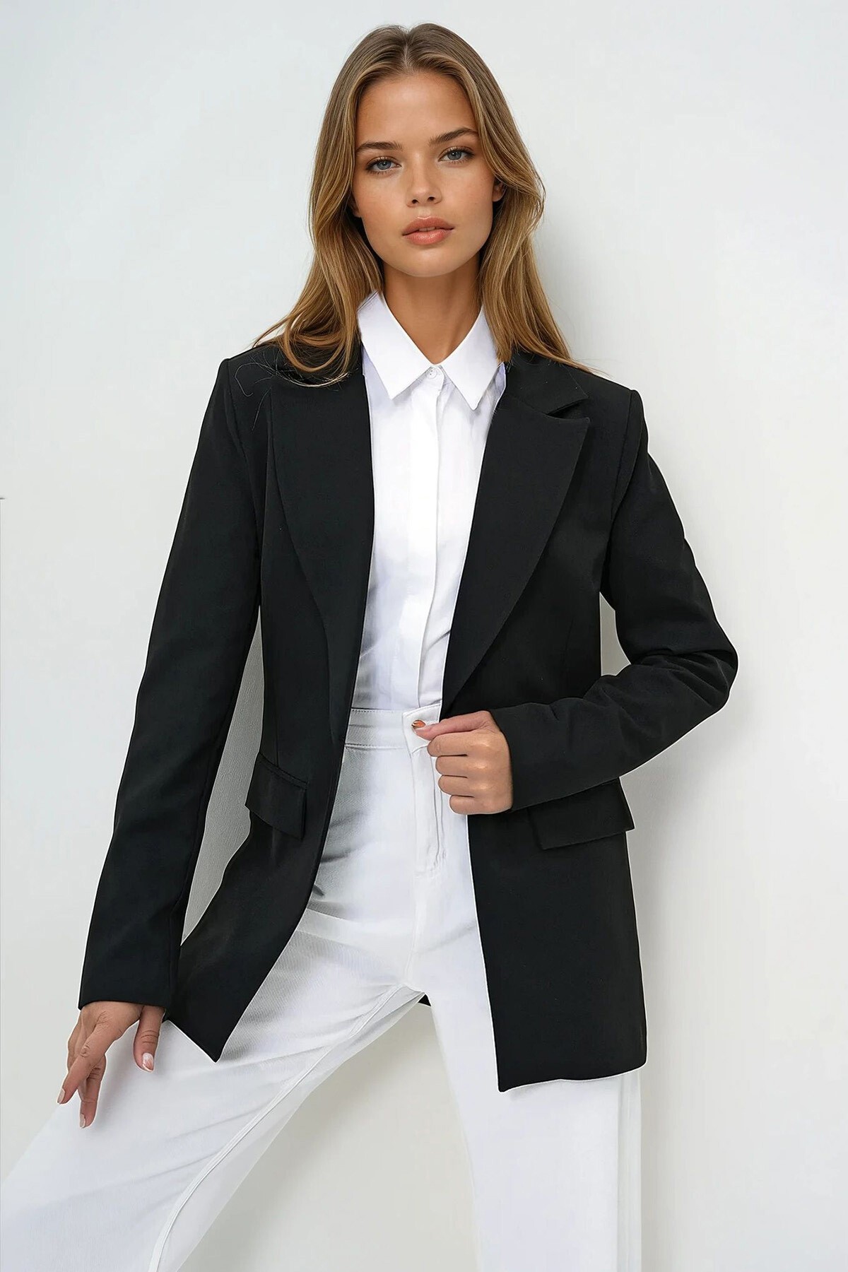 Siyah İçi Astarlı Tek Düğmeli Blazer Ceket