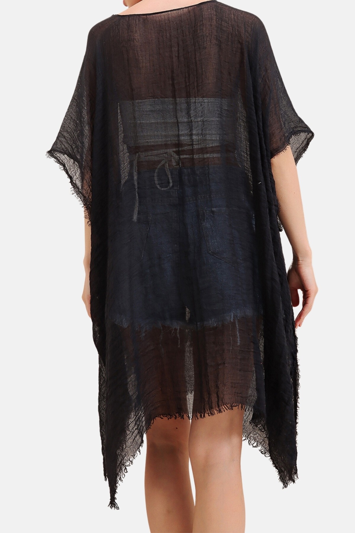 Siyah Oversize Pamuklu Kimono