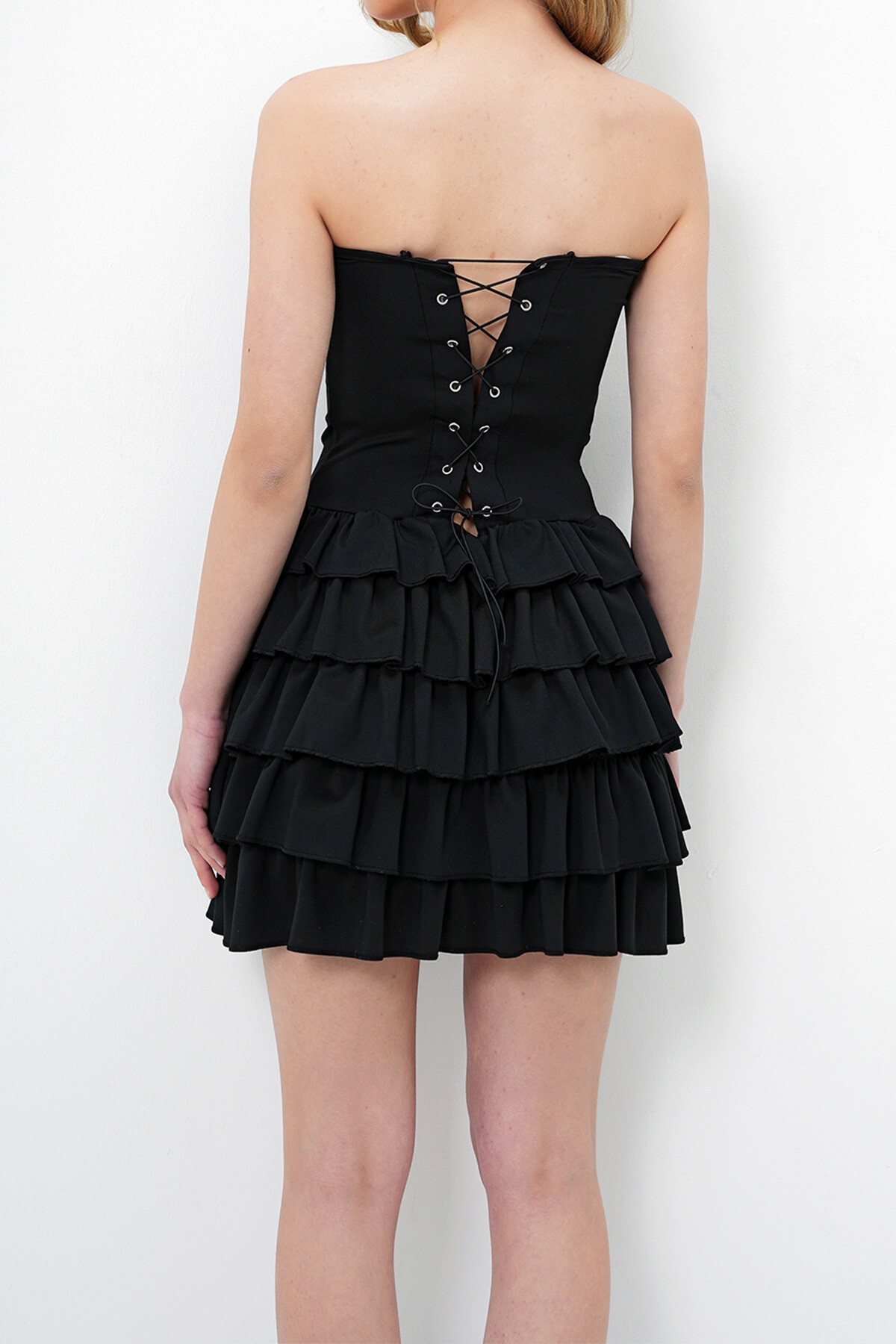 Siyah Straplez Tasarım Mini Elbise