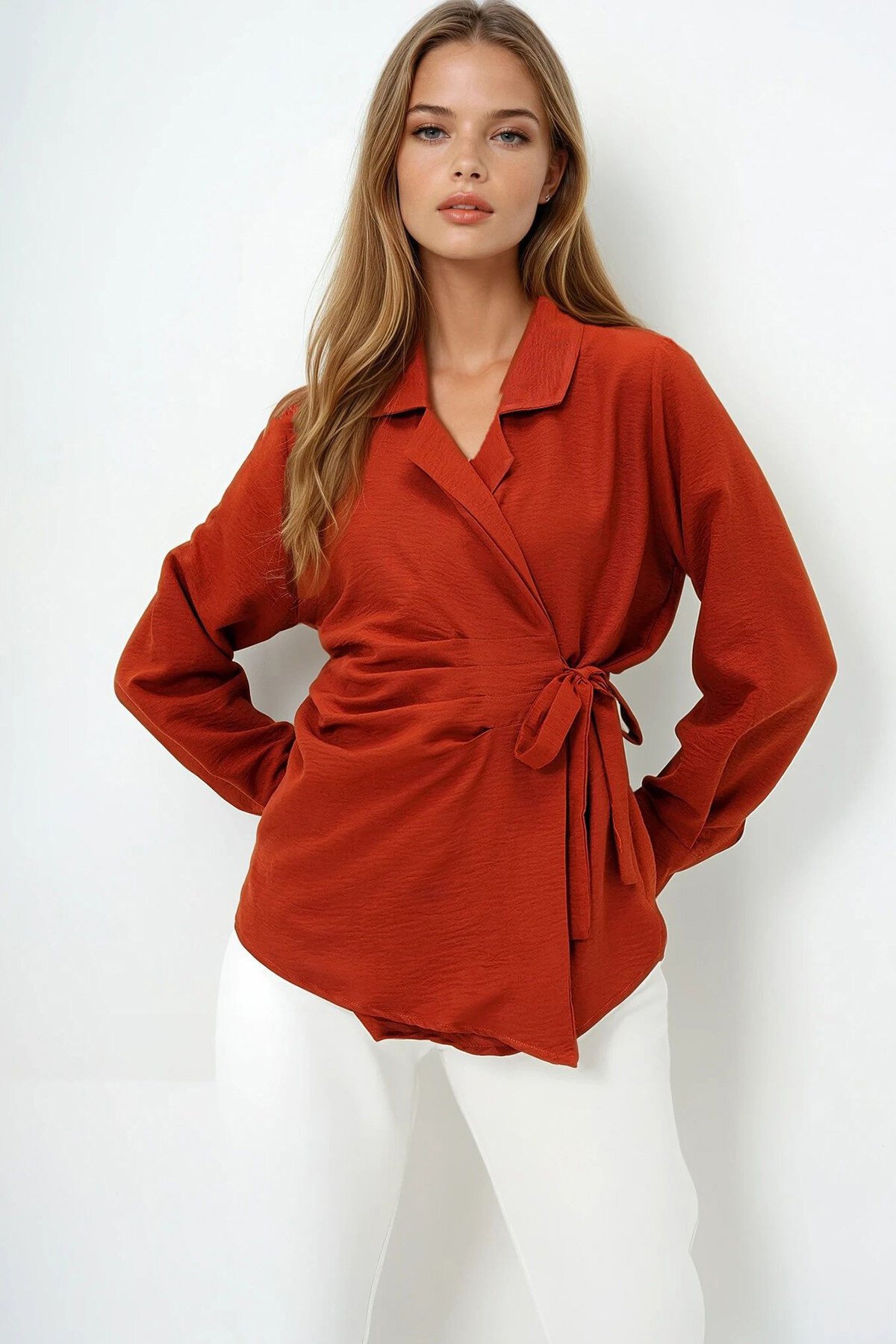 Taba Manşet Kollu Bağlama Detaylı Regular Normal Kalıp Dokuma Gömlek