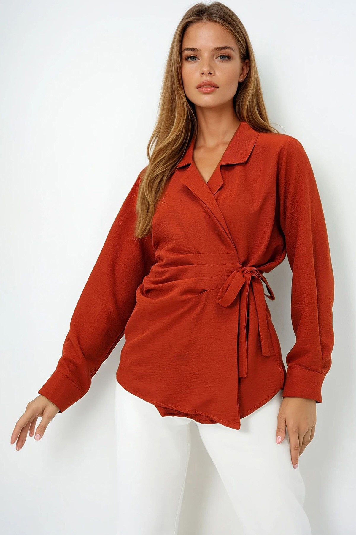 Taba Manşet Kollu Bağlama Detaylı Regular Normal Kalıp Dokuma Gömlek