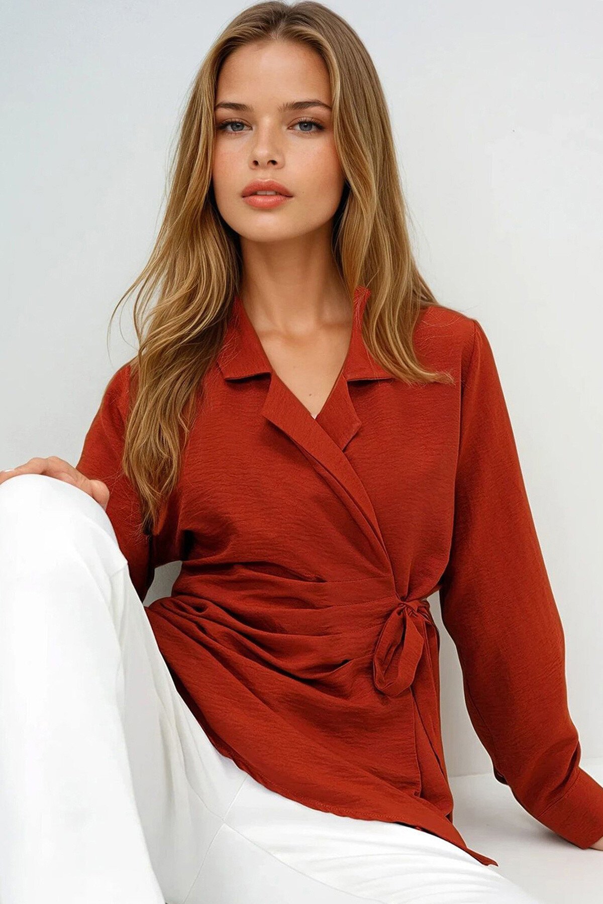 Taba Manşet Kollu Bağlama Detaylı Regular Normal Kalıp Dokuma Gömlek