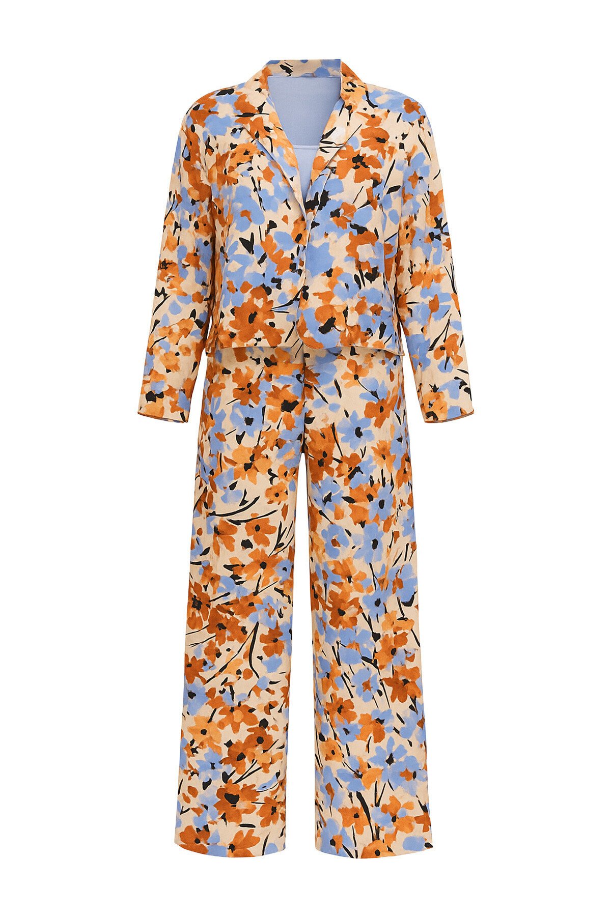 Tarçın Desenli Gömlek Ve Pantolonlu Alt Üst Dokuma Takım