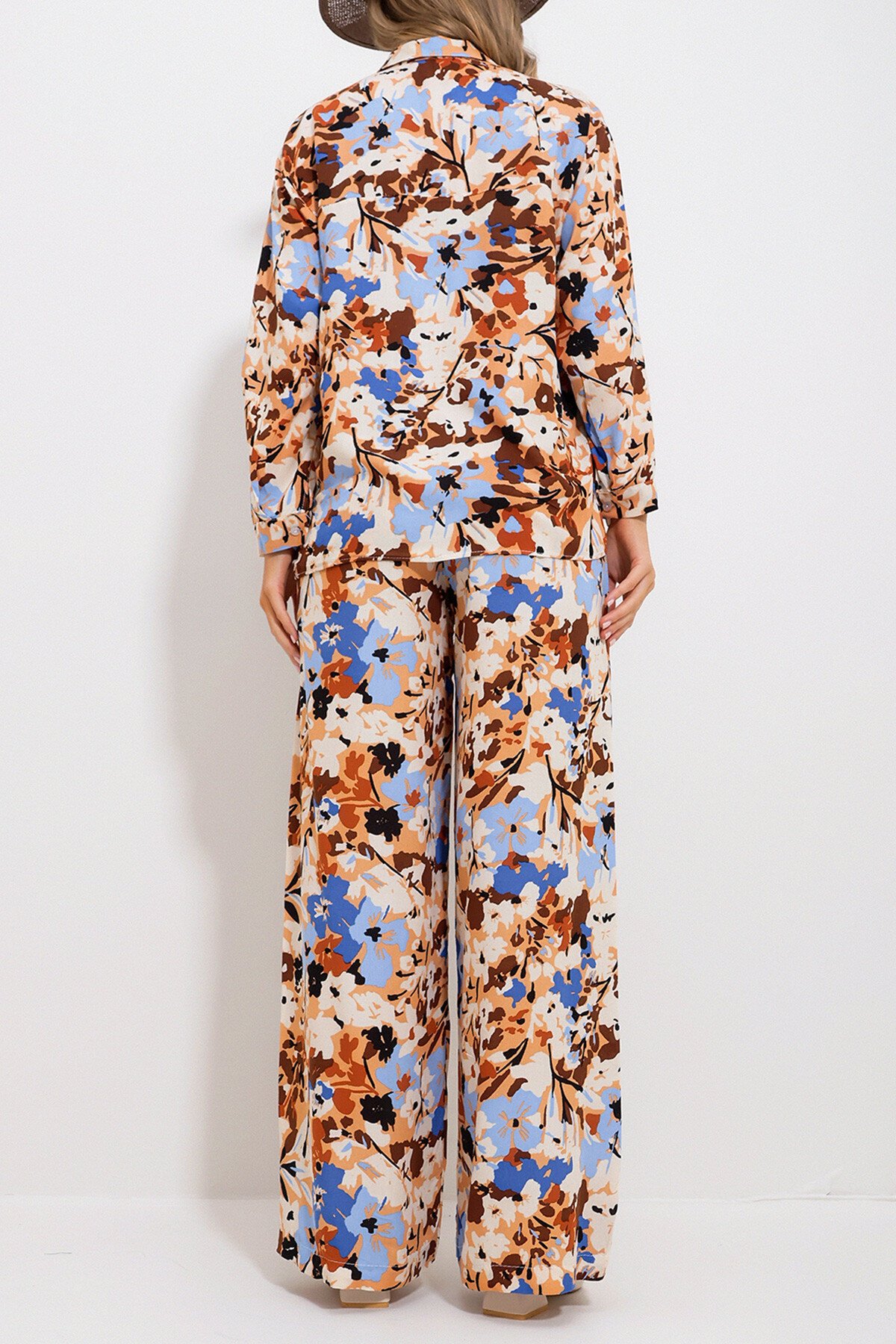 Tarçın Desenli Gömlek Ve Pantolonlu Alt Üst Dokuma Takım