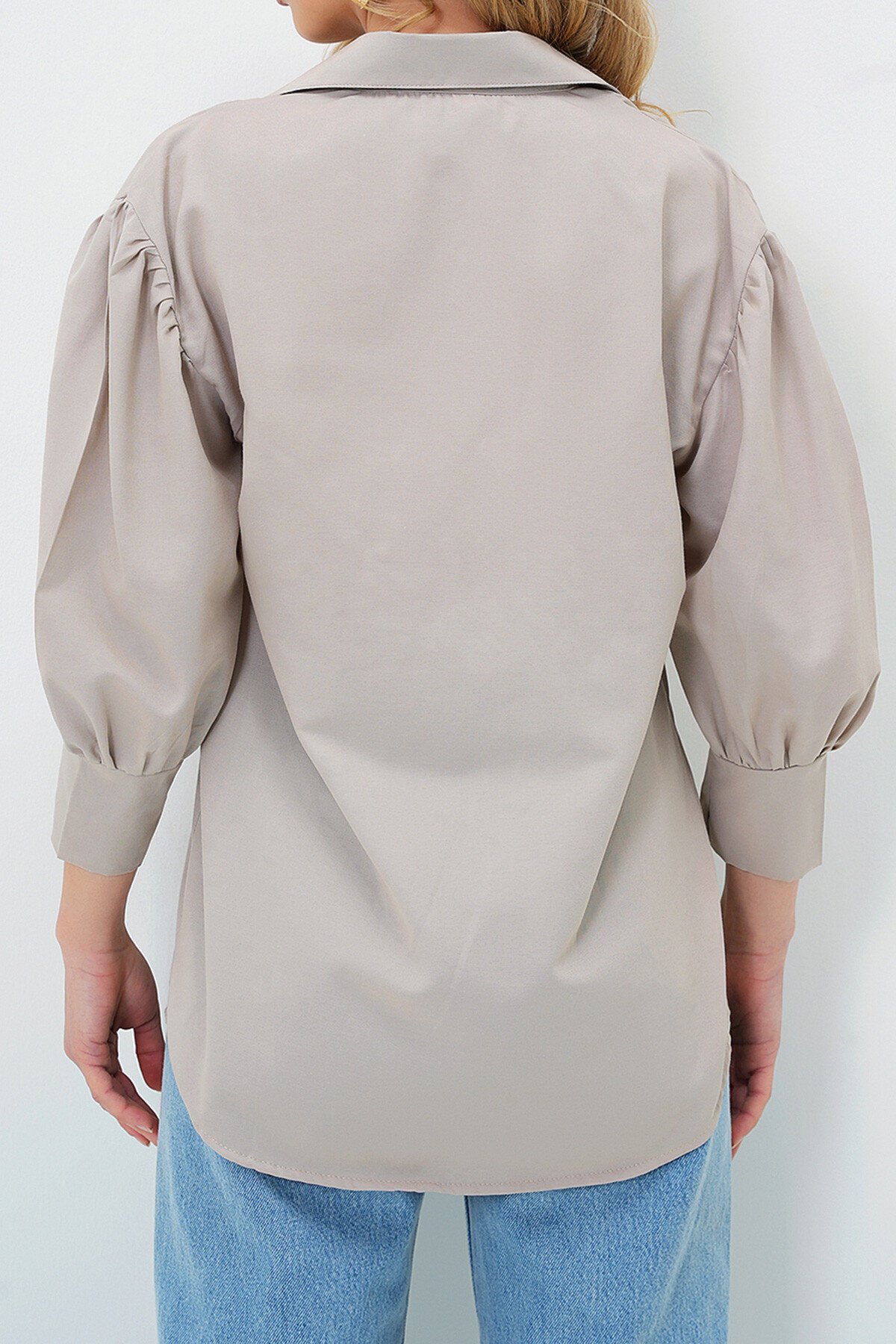 Taş Balon Kol Gizli Patlı Dokuma Gömlek