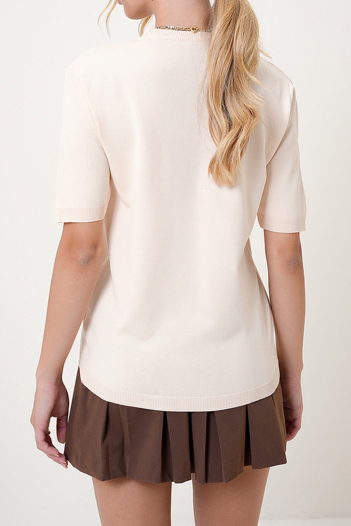 Vanilya Bisiklet Yaka Yarım Kol Triko Bluz