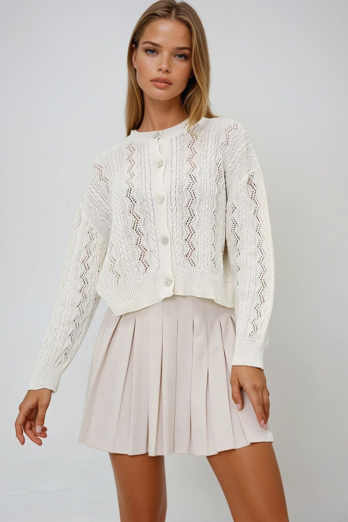 Vanilya Delik Ajurlu Premium Yazlık Triko Hırka