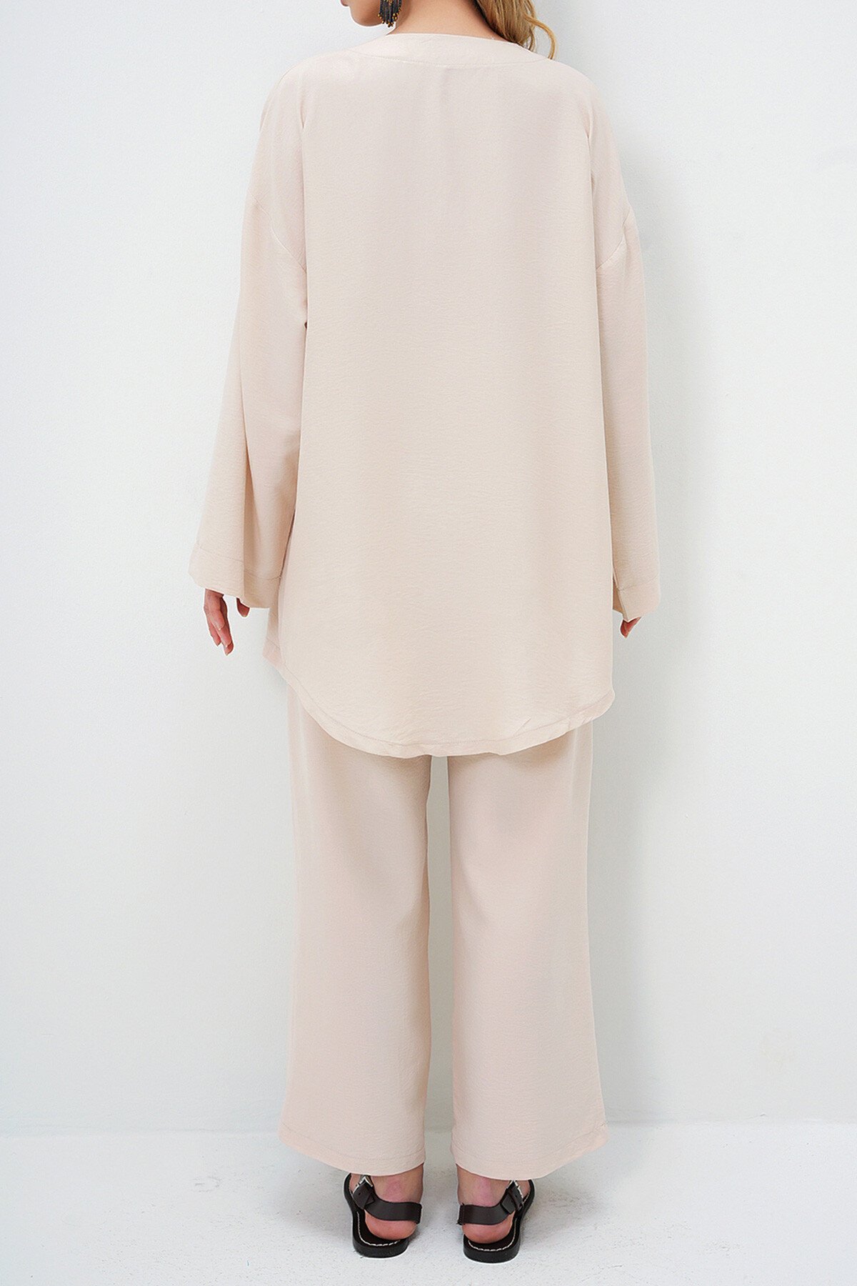 Vanilya Önü Bağcıklı Kimono Ceket Ve Palazzo Pantolon Takım