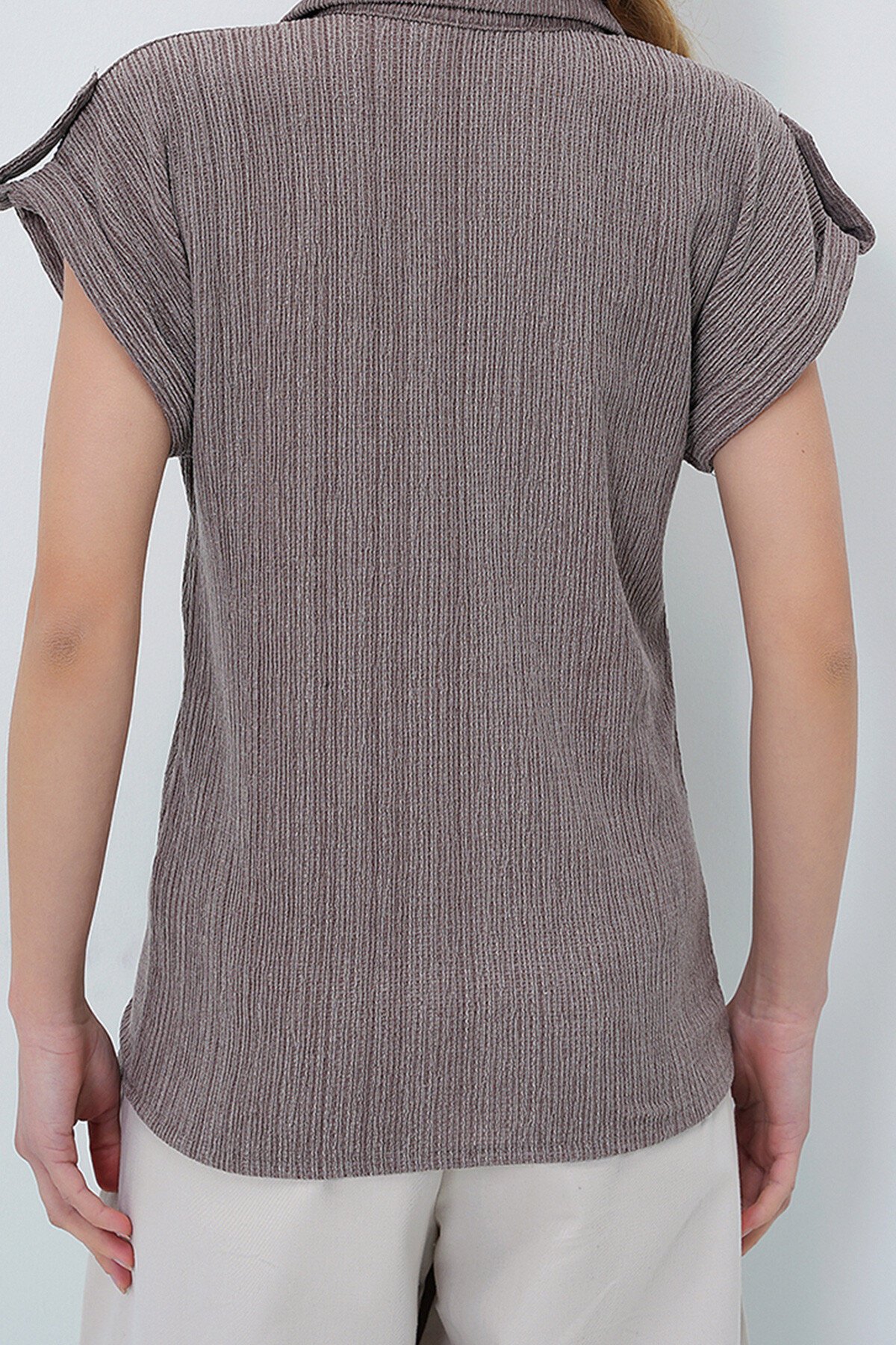 Vizon Manşetli Duble Kısa Kollu Dokulu Gömlek