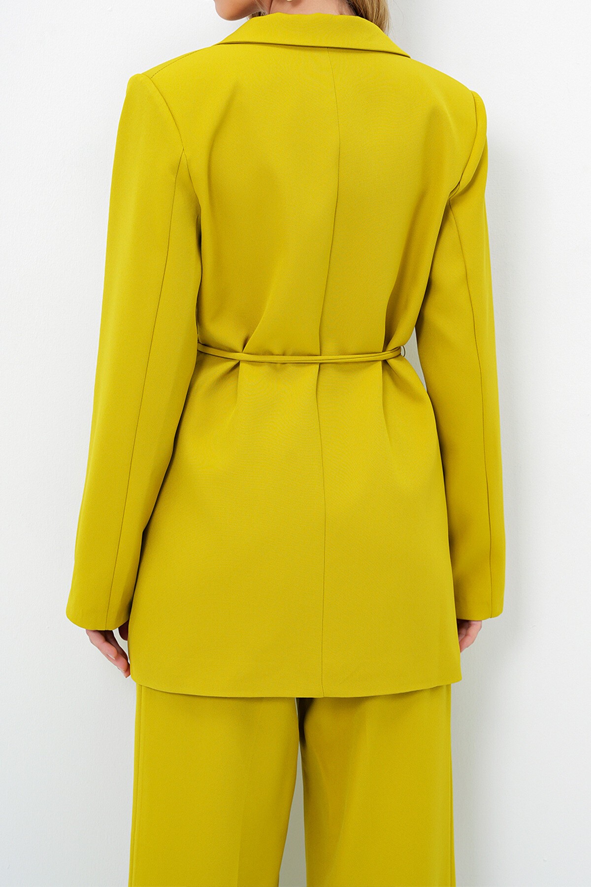 Yağ Yeşili Bağlamalı Blazer Ceket