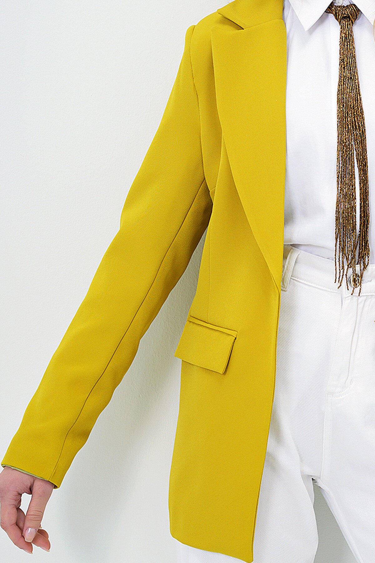 Yağ Yeşili İçi Astarlı Tek Düğmeli Blazer Ceket