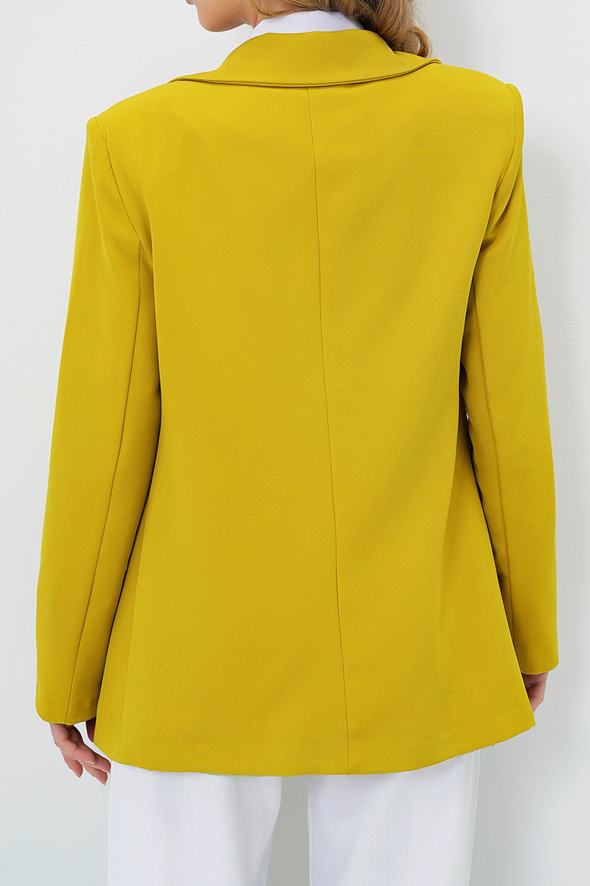 Yağ Yeşili İçi Astarlı Tek Düğmeli Blazer Ceket