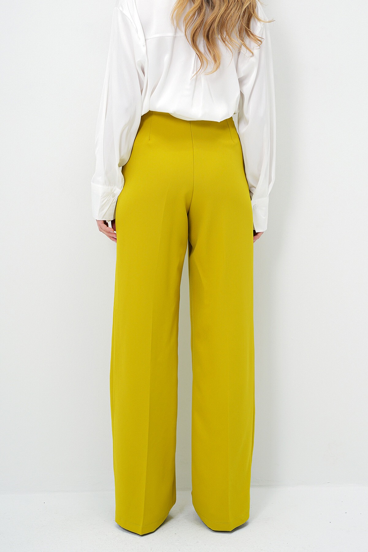 Yağ Yeşili Pileli Palazzo Pantolon