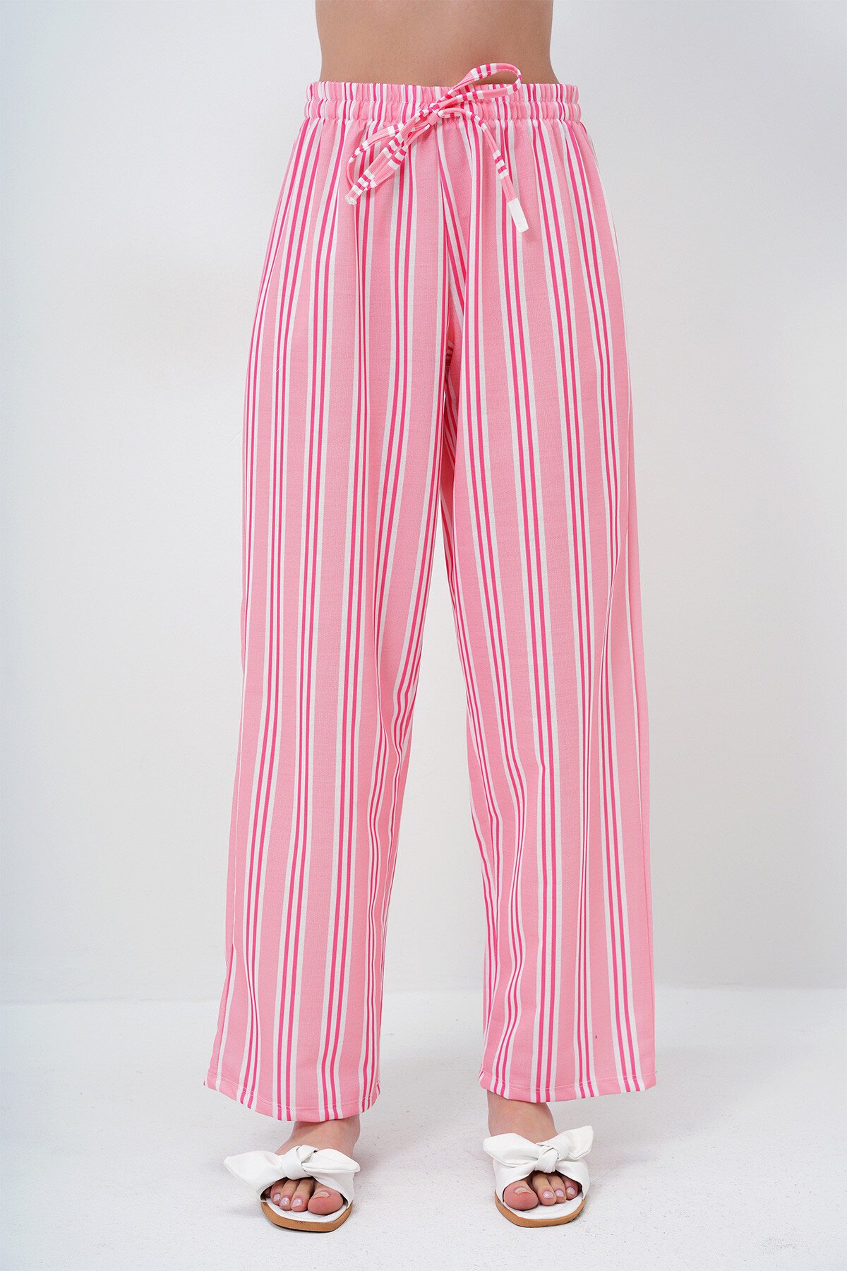 Yavruağzı Nar Yazı Baskılı Basic T Shirt Ve Çizgili Pantolonlu Örme Pijama Takımı