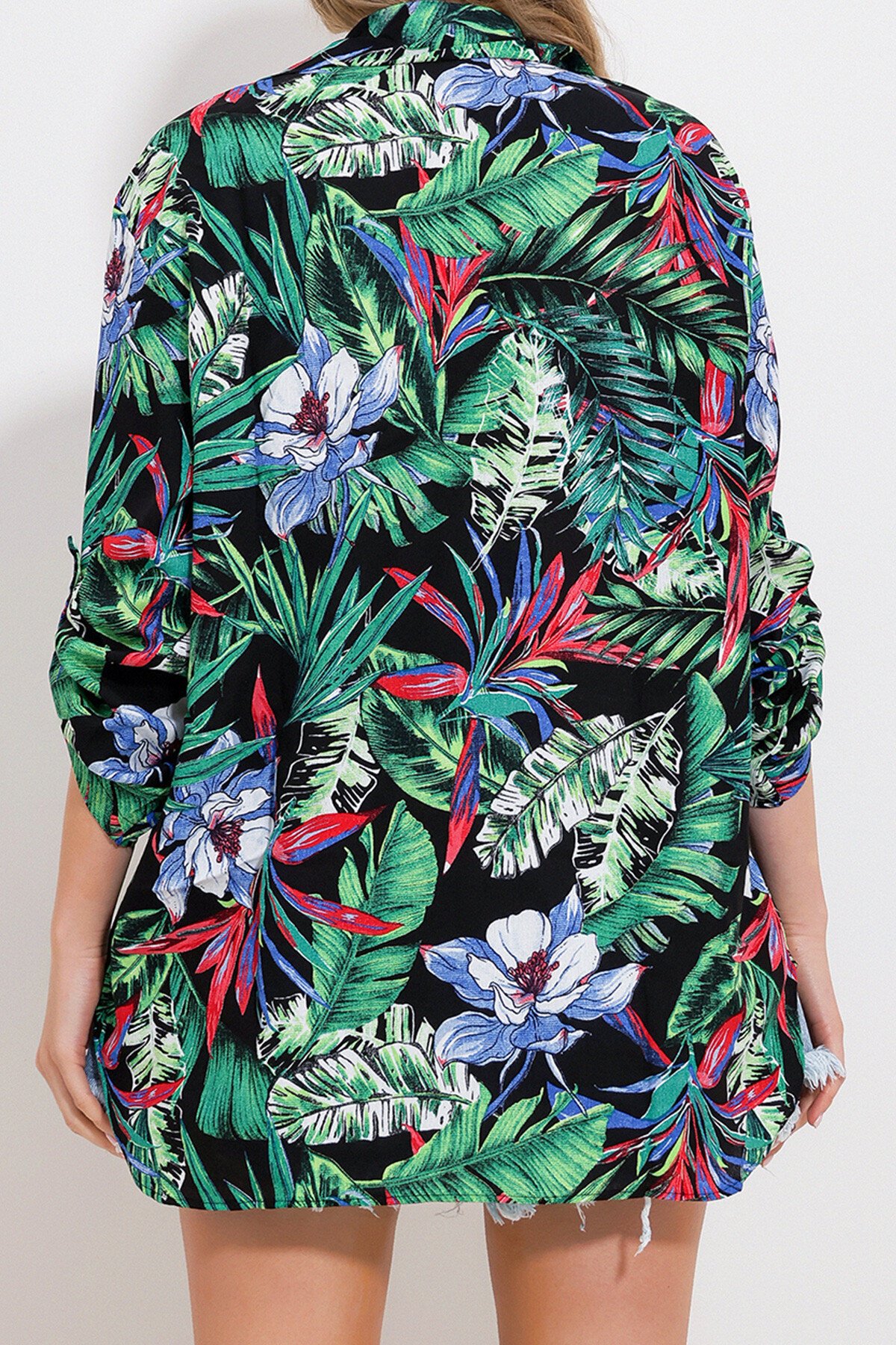 Yeşil Desenli Dokuma Viskon Gömlek