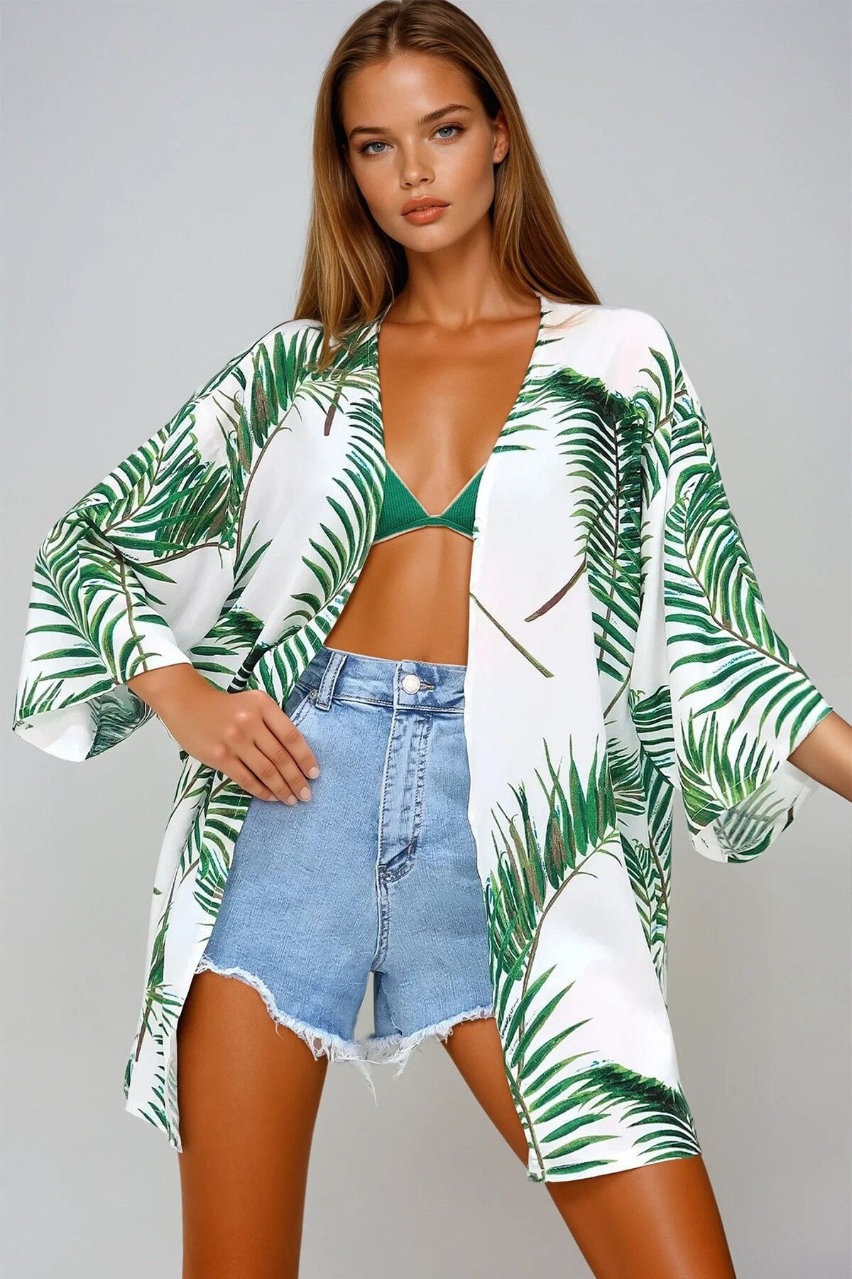 Yeşil Desenli Kimono Ceket