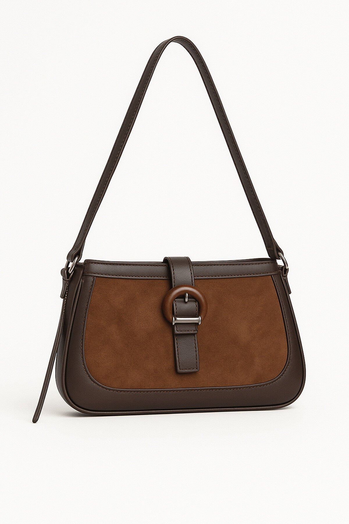 Acı Kahve Süet Ahşap Kemerli Çanta