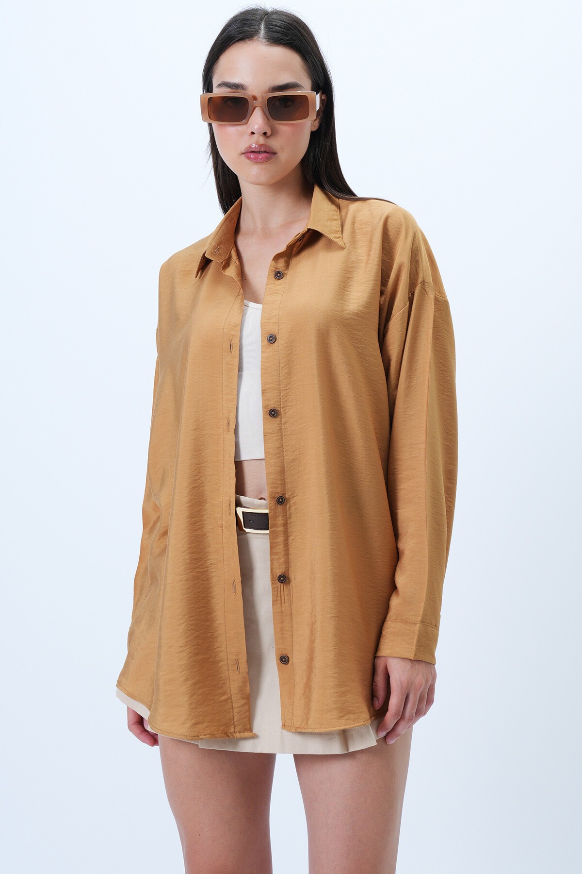 Hardal Aerobin Kumaş Oversize Dokuma Gömlek