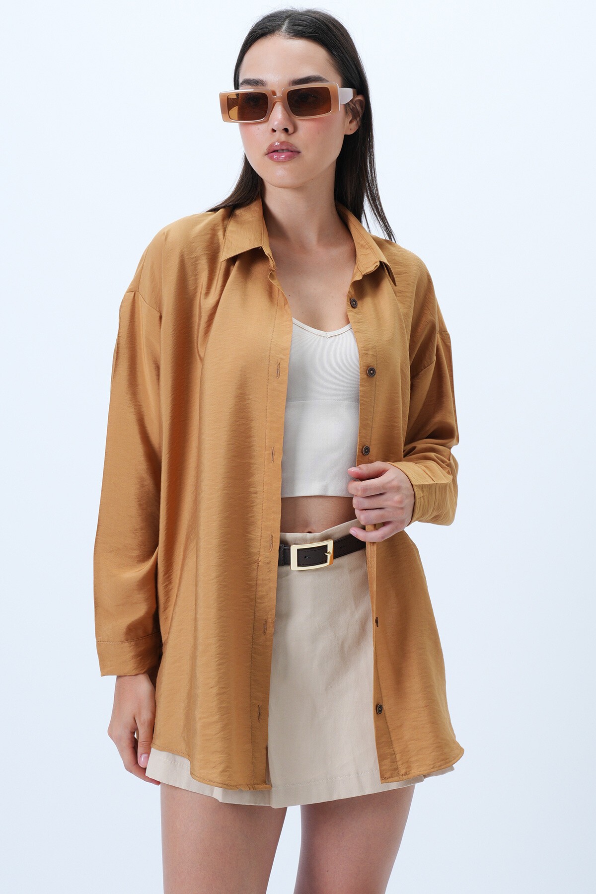 Hardal Aerobin Kumaş Oversize Dokuma Gömlek