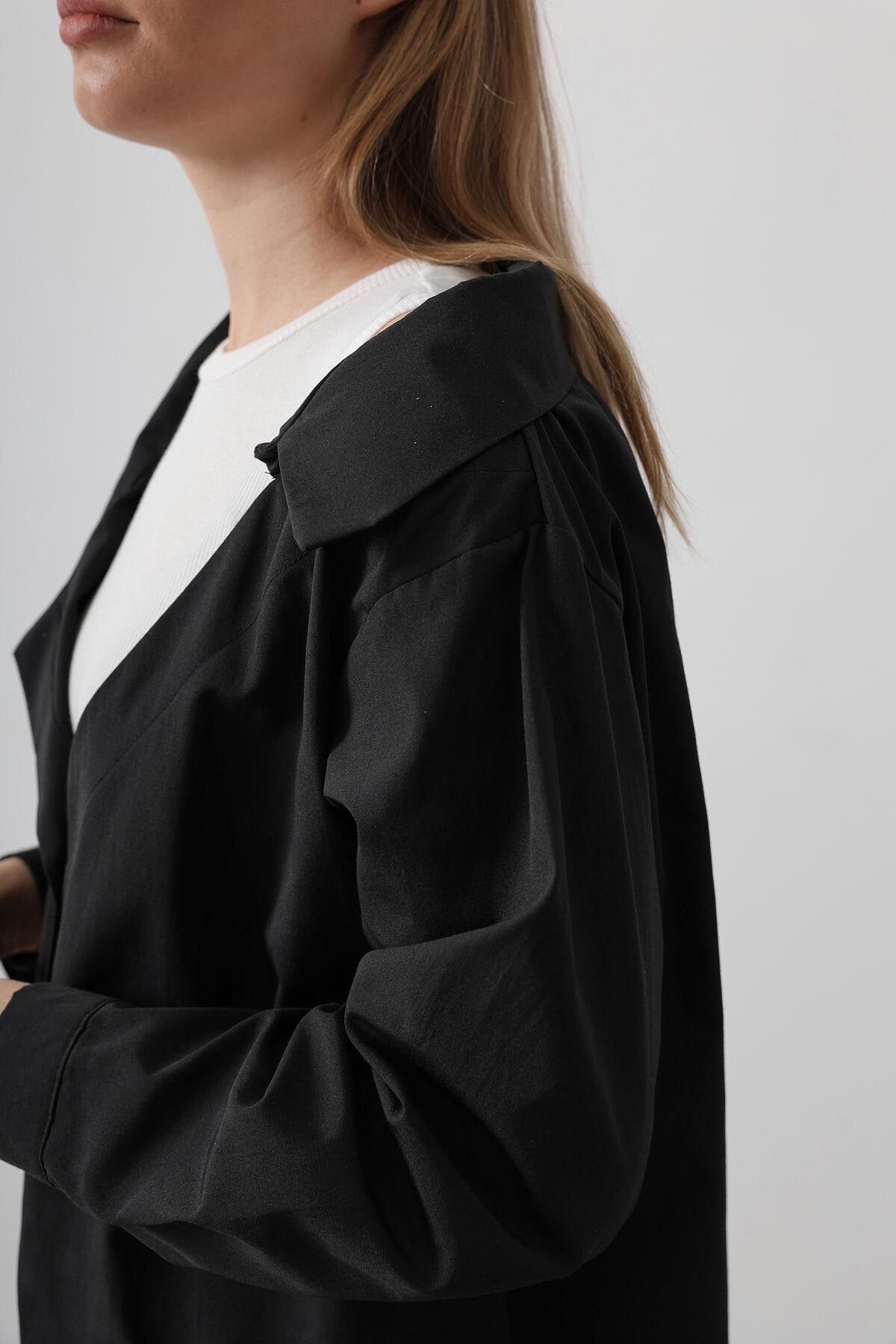 Siyah Bisiklet Yaka Atlet Ve Oversize Gömlek