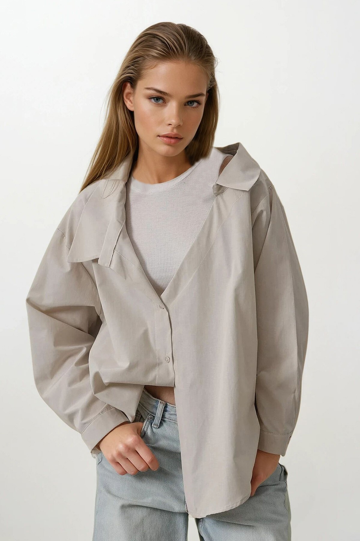 Taş Atletli Oversize Gömlek