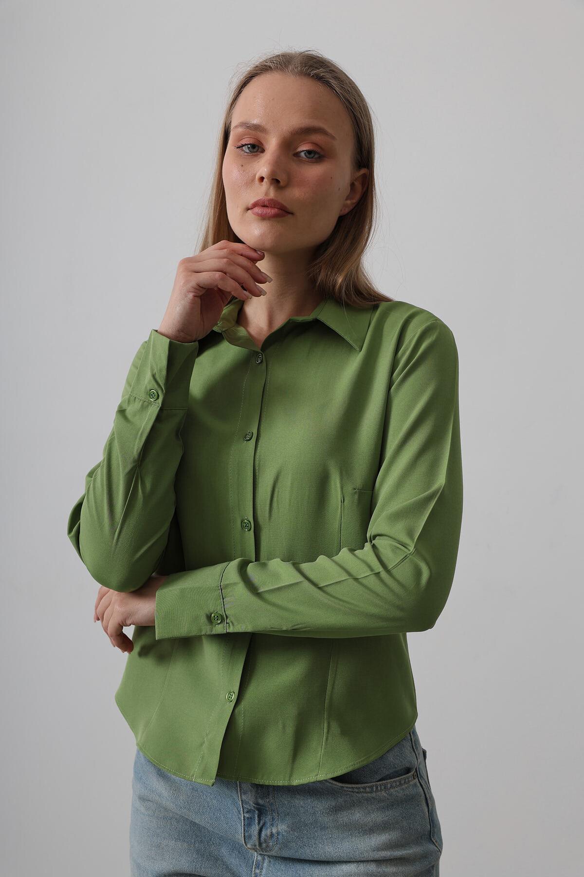 Çağla Yeşili Slim Fit Uzun Kol Basic Gömlek