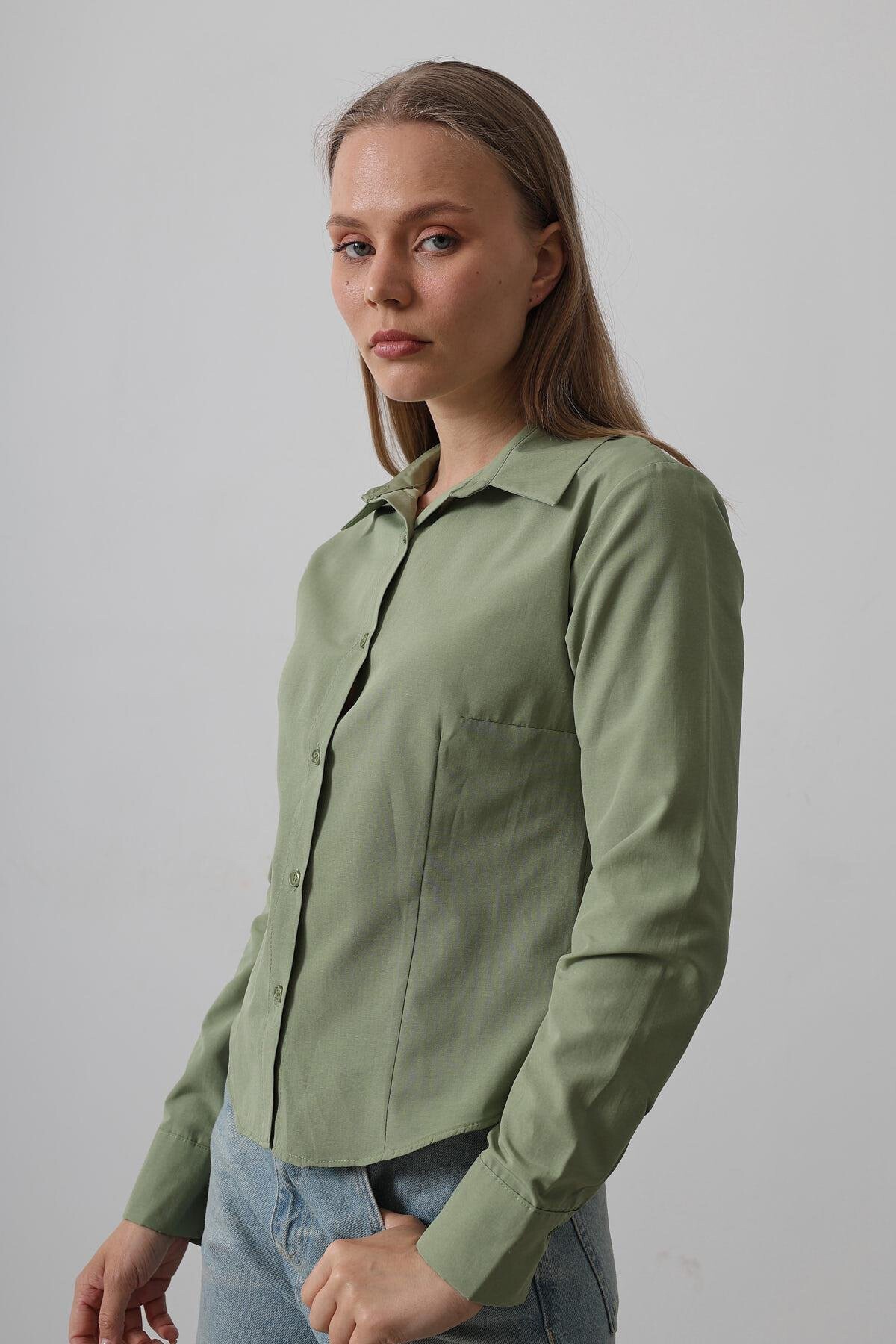 Haki Slim Fit Uzun Kol Basic Gömlek