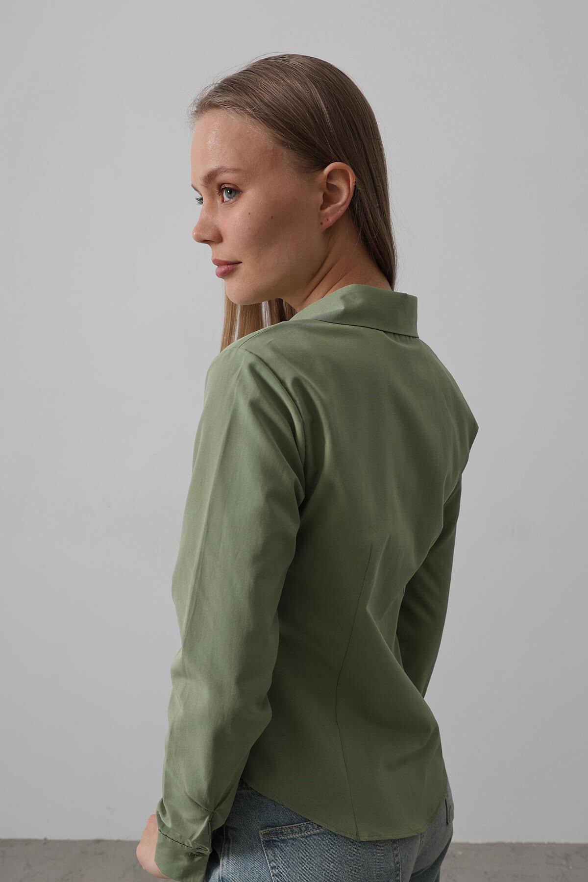 Haki Slim Fit Uzun Kol Basic Gömlek