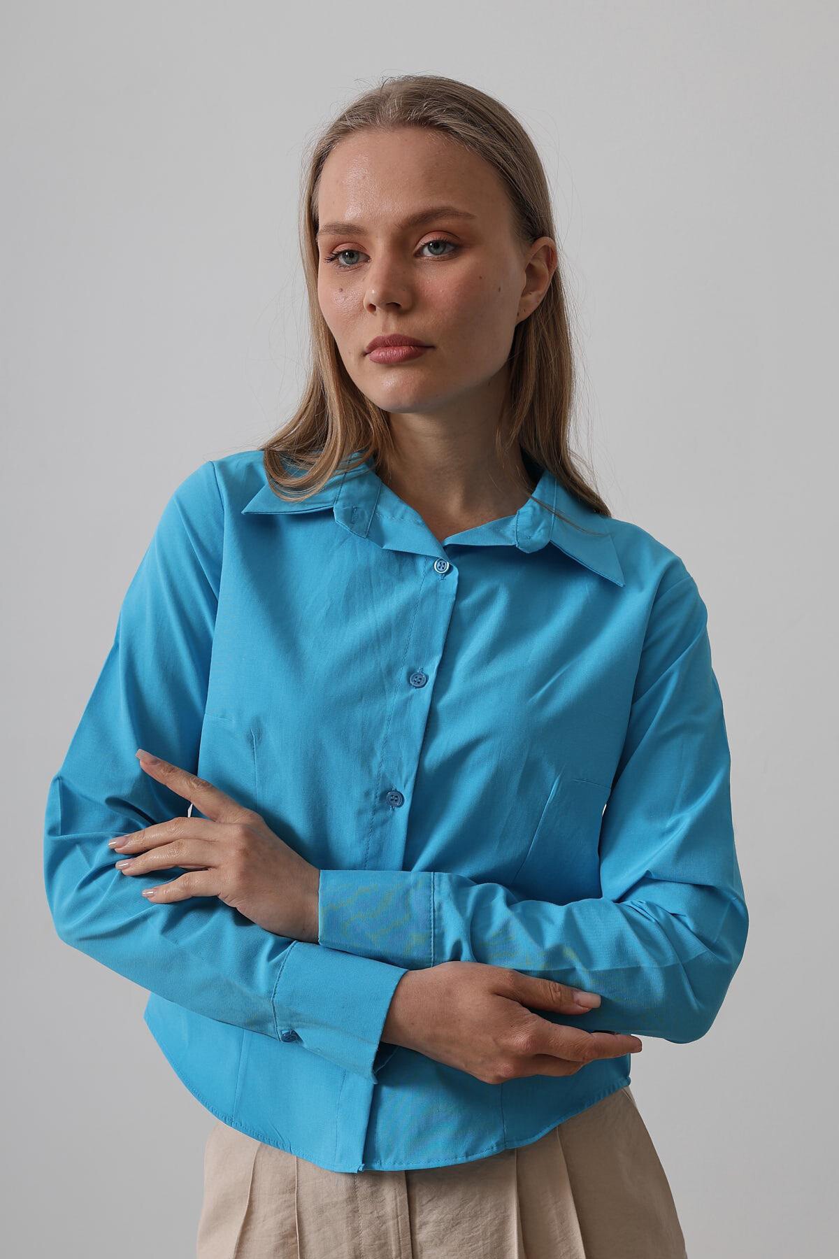 Turkuaz Slim Fit Uzun Kol Basic Gömlek