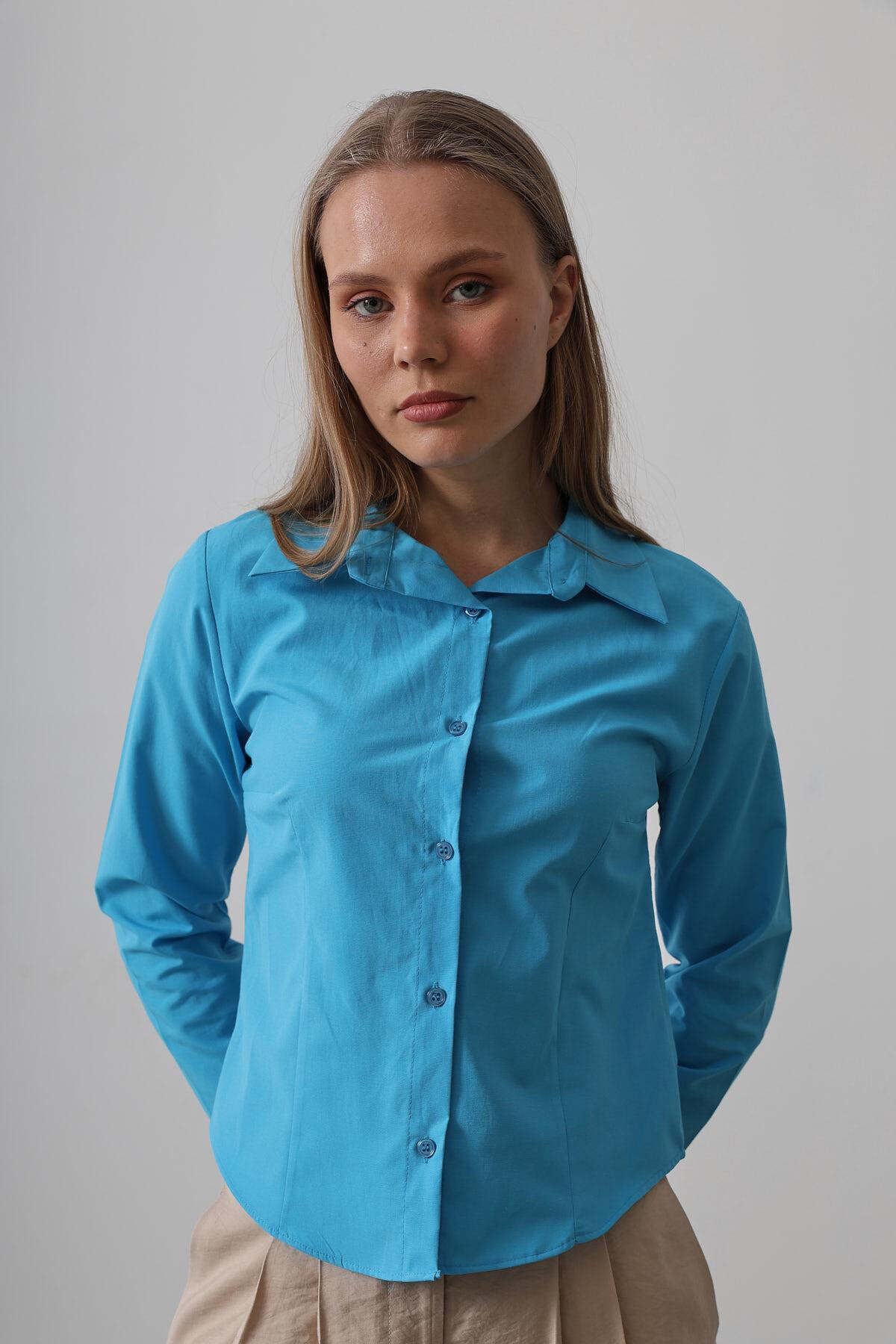 Turkuaz Slim Fit Uzun Kol Basic Gömlek