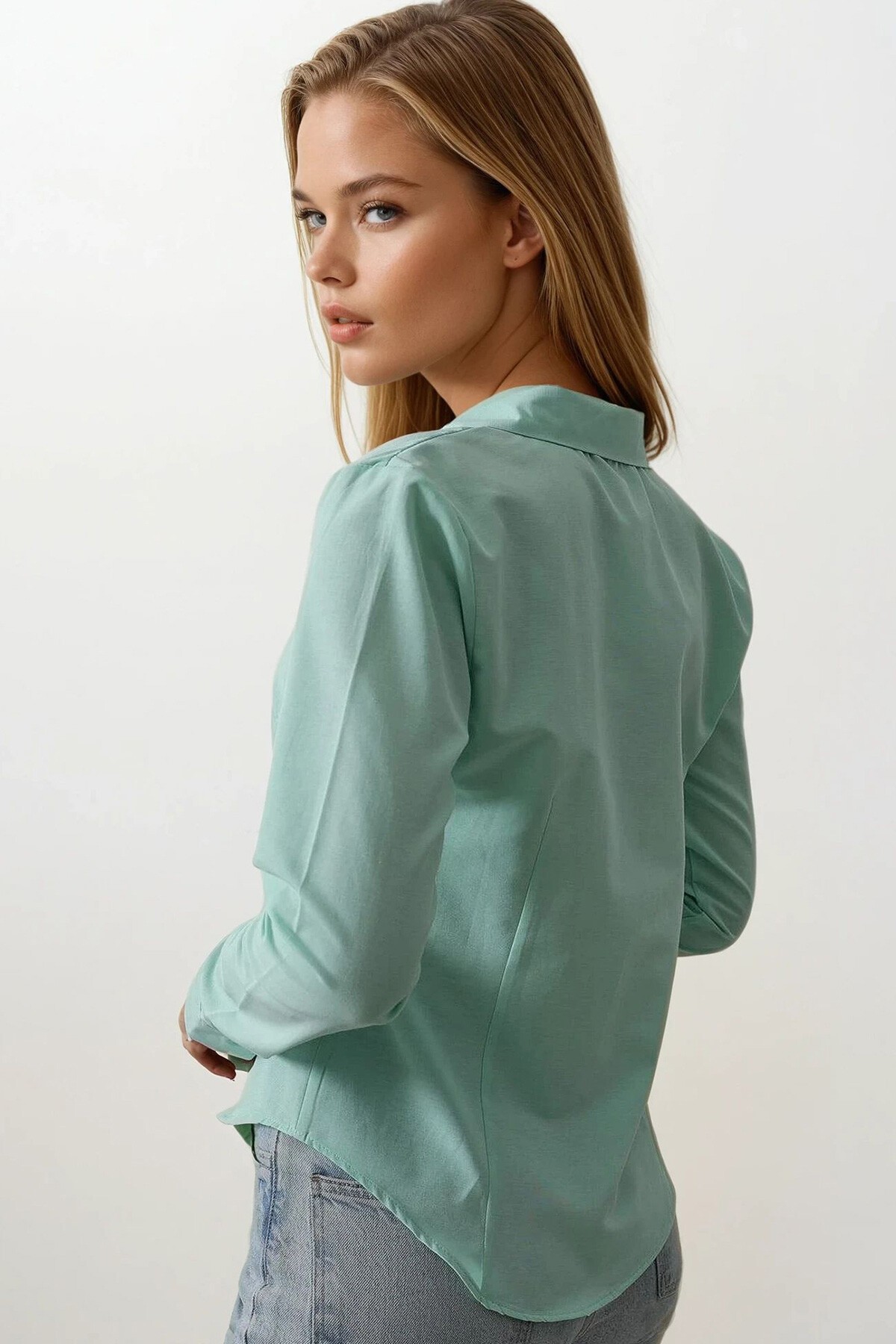 Mint Slim Fit Uzun Kol Basic Gömlek