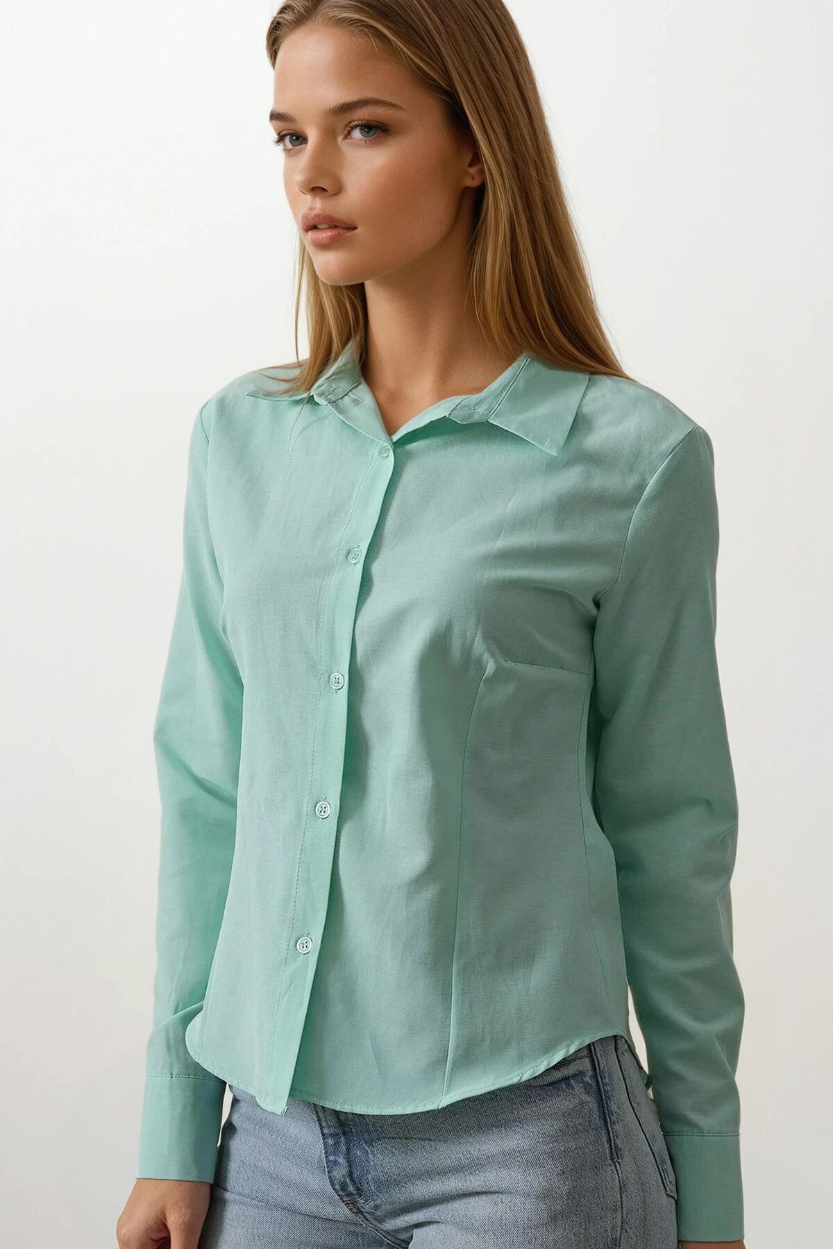 Mint Slim Fit Uzun Kol Basic Gömlek